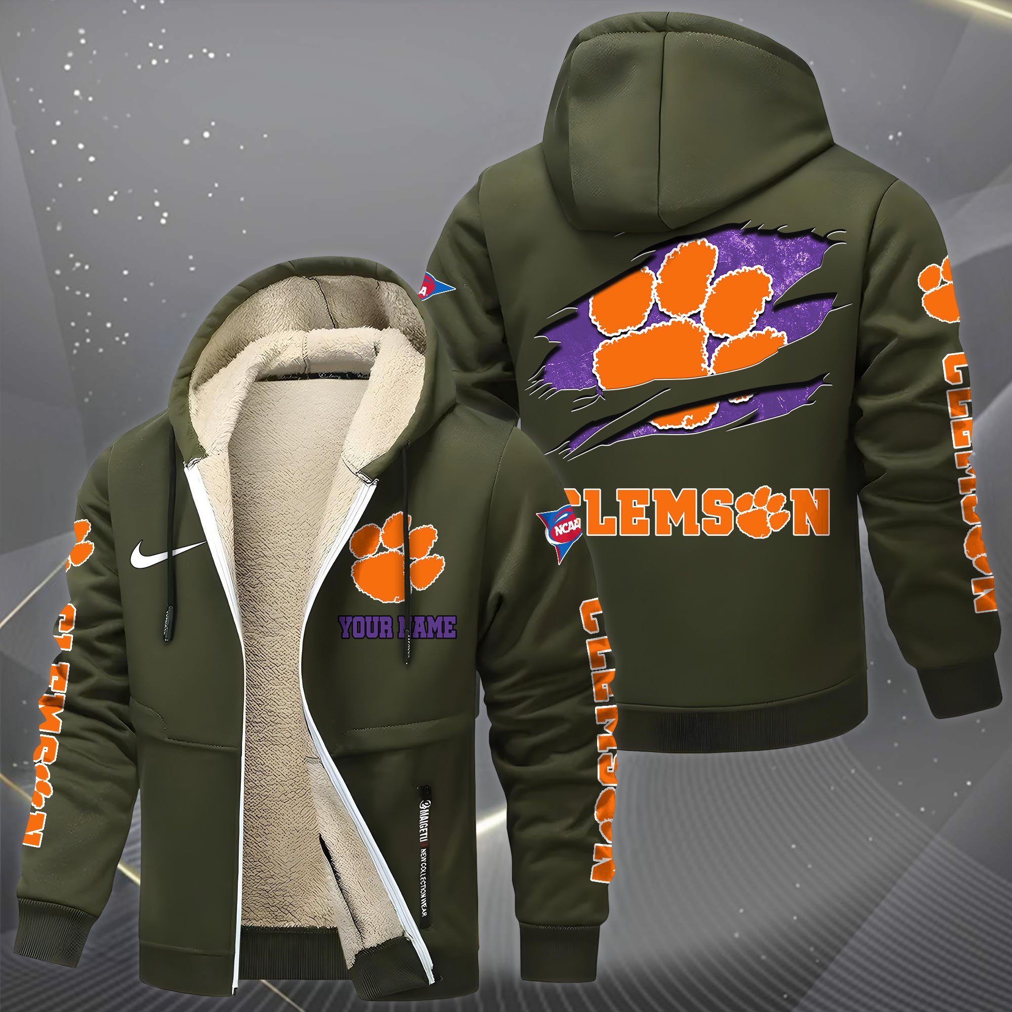 Clemson Tigers Hoodie Zip Velvet Coat Custom Your Name, Sport Jacket, Gifts For Fan EHIVM-1231234