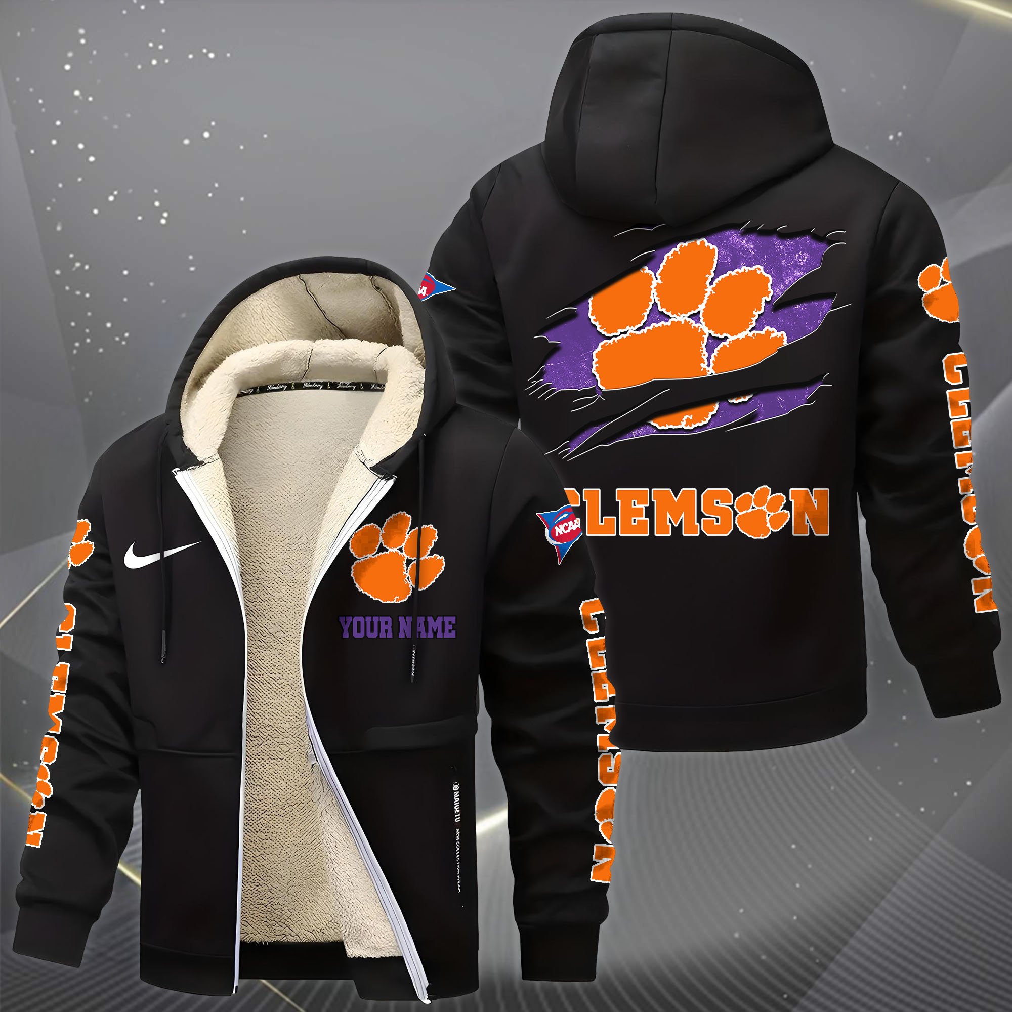 Alternative view of Clemson Tigers Hoodie Zip Velvet Coat Custom Your Name, Sport Jacket, Gifts For Fan EHIVM-1231234