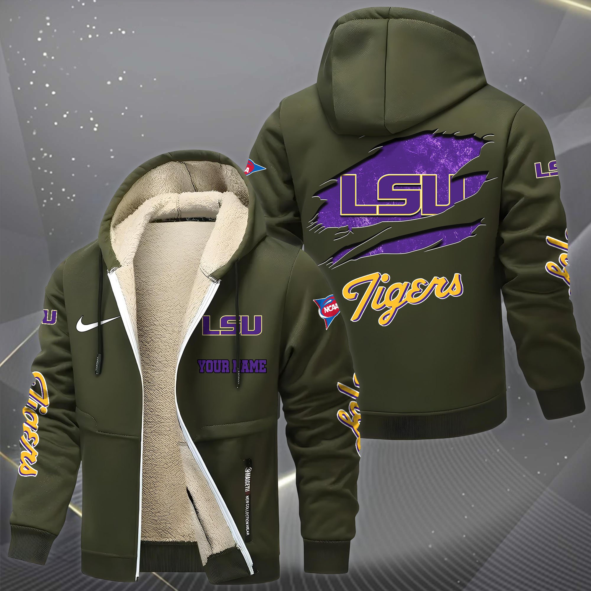 LSU TIGERS Hoodie Zip Velvet Coat Custom Your Name, Sport Jacket, Gifts For Fan EHIVM-1231234