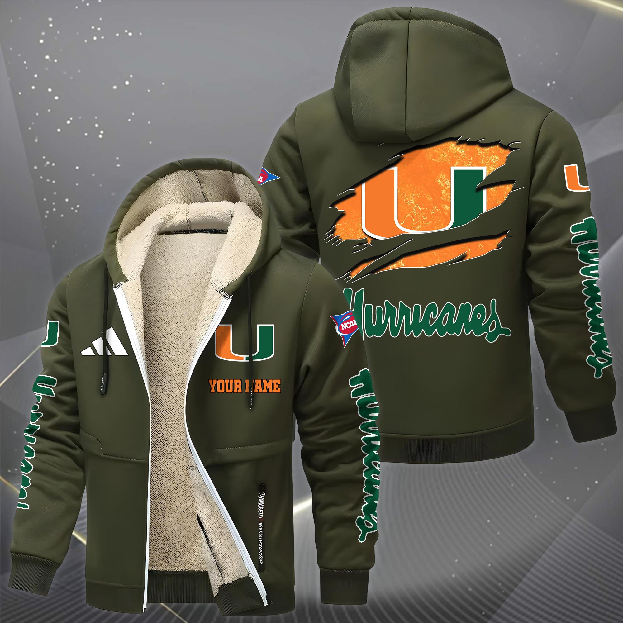 Miami Hurricanes Hoodie Zip Velvet Coat Custom Your Name, Sport Jacket, Gifts For Fan EHIVM-1231234