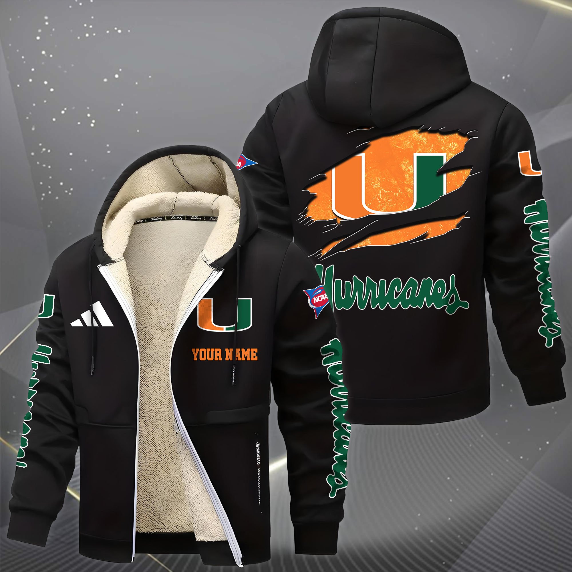 Alternative view of Miami Hurricanes Hoodie Zip Velvet Coat Custom Your Name, Sport Jacket, Gifts For Fan EHIVM-1231234