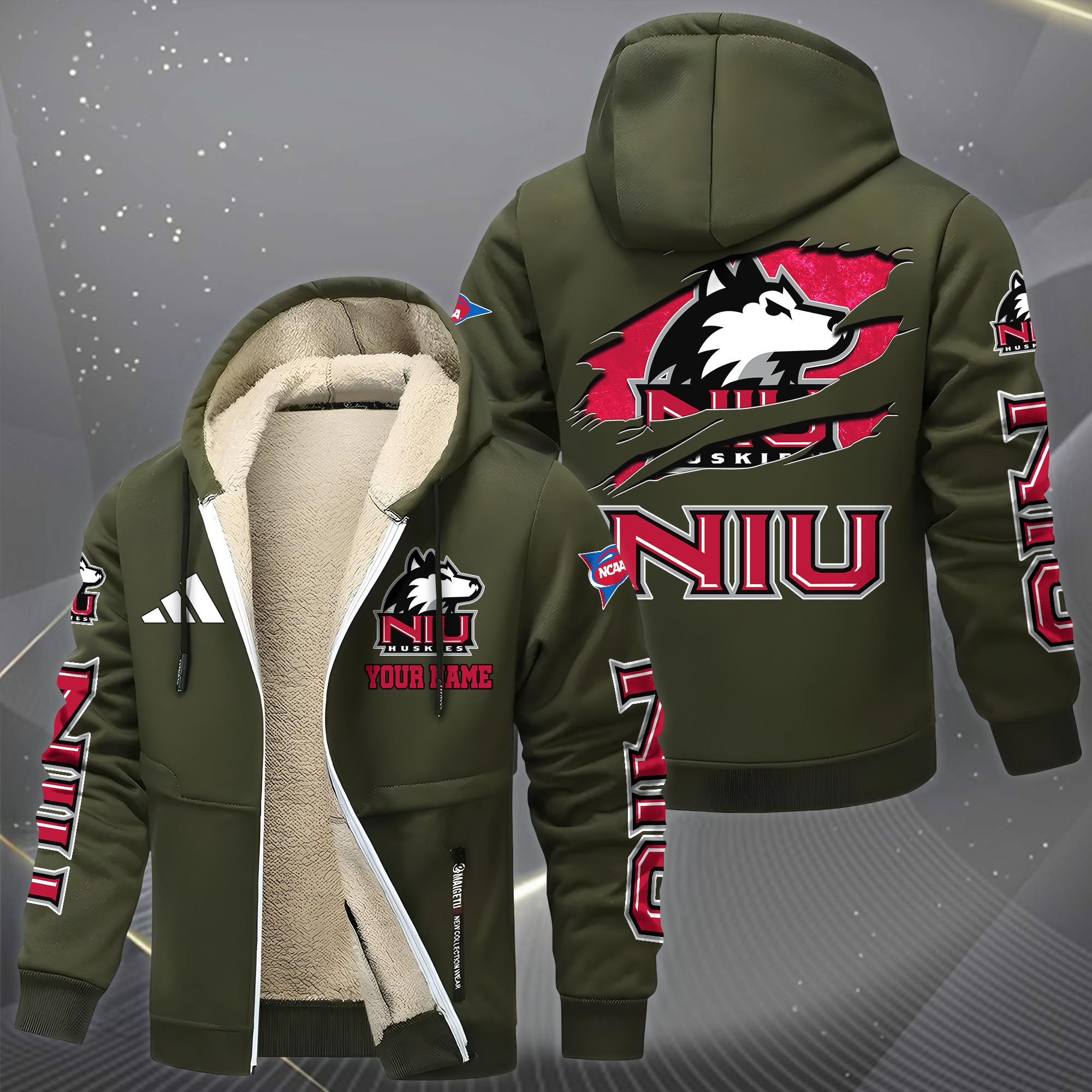 Northern Illinois Huskies Hoodie Zip Velvet Coat Custom Your Name, Sport Jacket, Gifts For Fan EHIVM-1231234