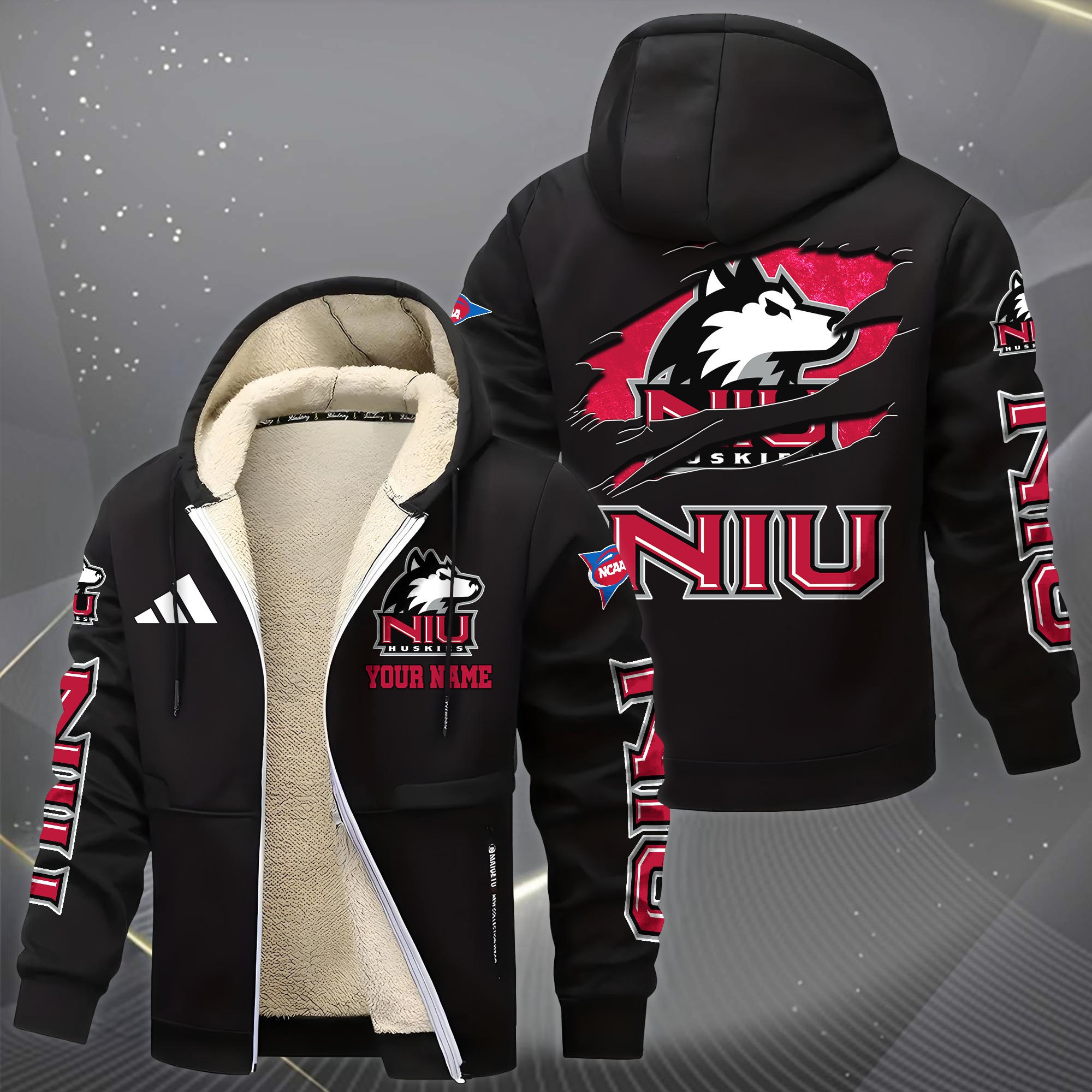 Alternative view of Northern Illinois Huskies Hoodie Zip Velvet Coat Custom Your Name, Sport Jacket, Gifts For Fan EHIVM-1231234