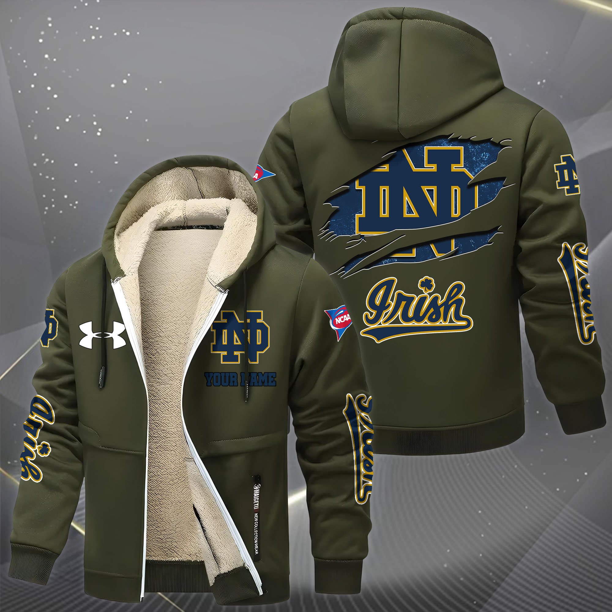 Notre Dame Fighting Irish Hoodie Zip Velvet Coat Custom Your Name, Sport Jacket, Gifts For Fan EHIVM-1231234
