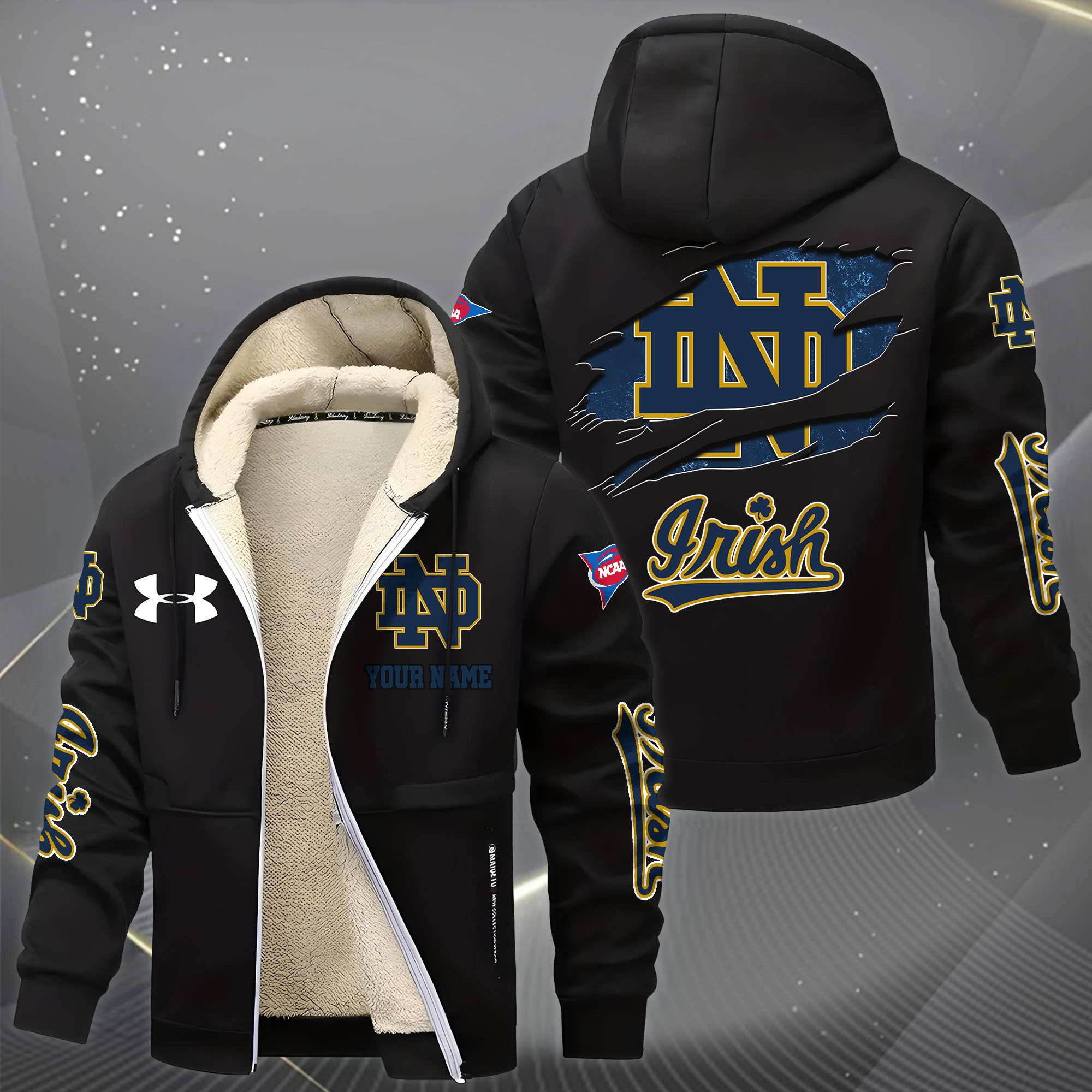 Alternative view of Notre Dame Fighting Irish Hoodie Zip Velvet Coat Custom Your Name, Sport Jacket, Gifts For Fan EHIVM-1231234