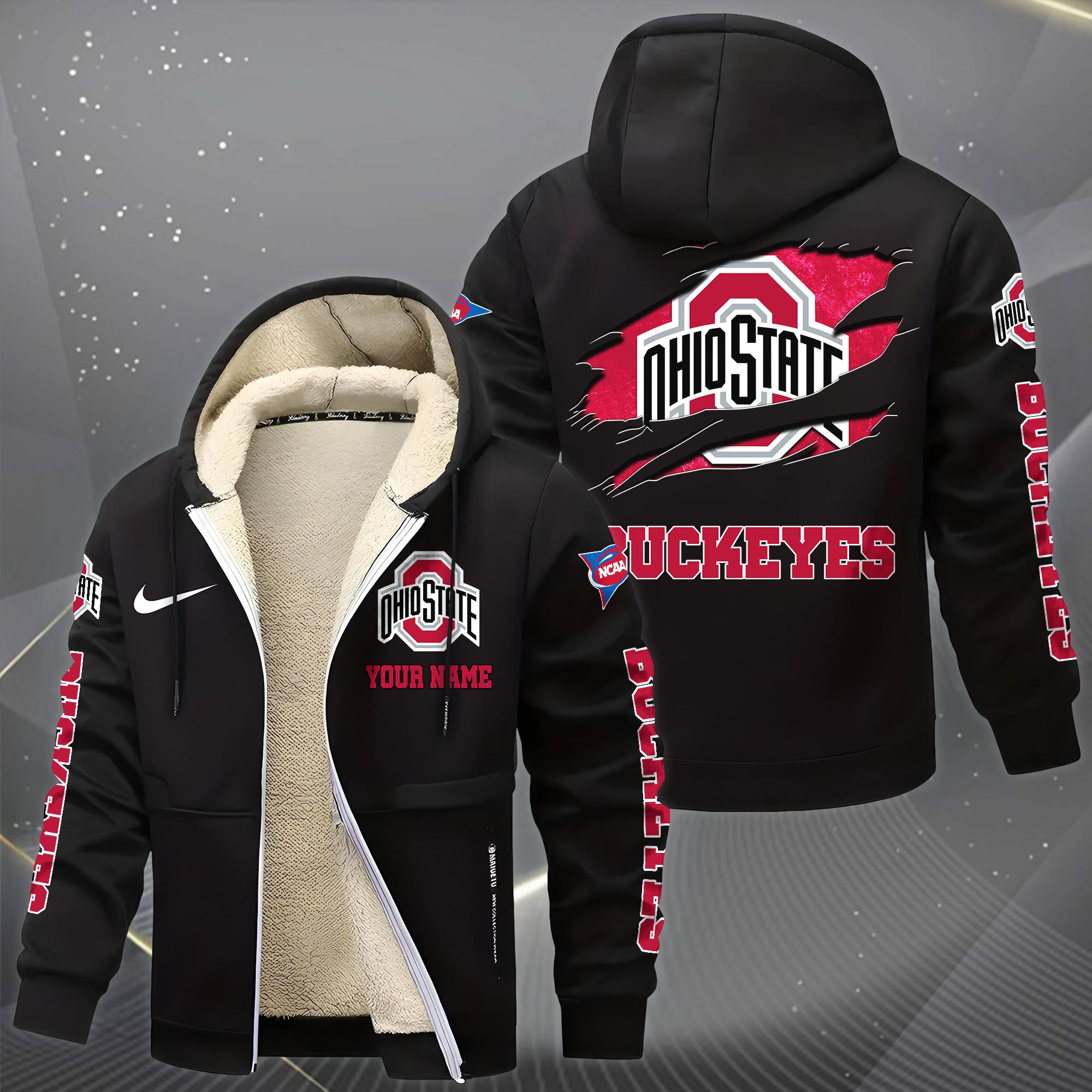 Alternative view of Ohio State Buckeyes Hoodie Zip Velvet Coat Custom Your Name, Sport Jacket, Gifts For Fan EHIVM-1231234