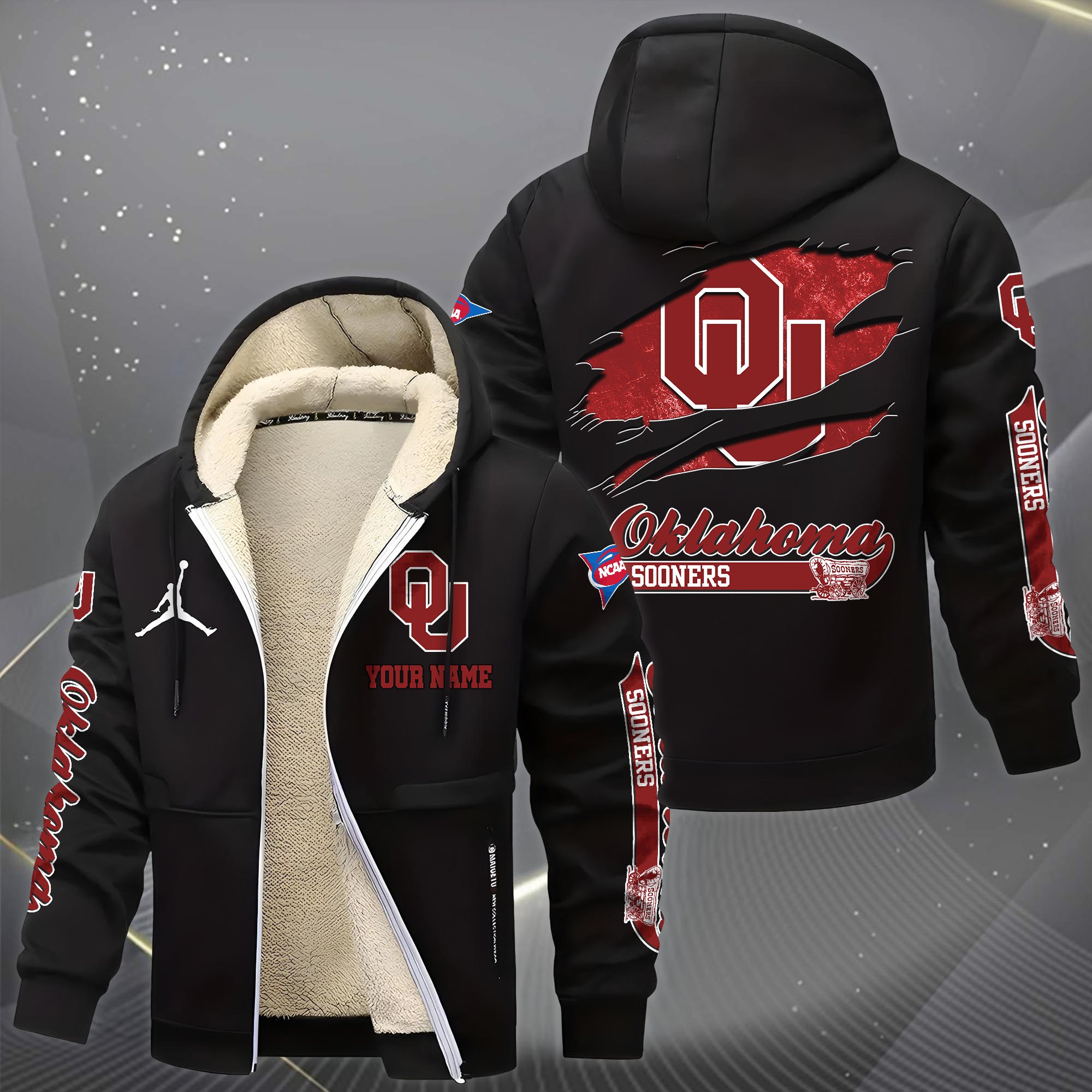 Alternative view of Oklahoma Sooners Hoodie Zip Velvet Coat Custom Your Name, Sport Jacket, Gifts For Fan EHIVM-1231234