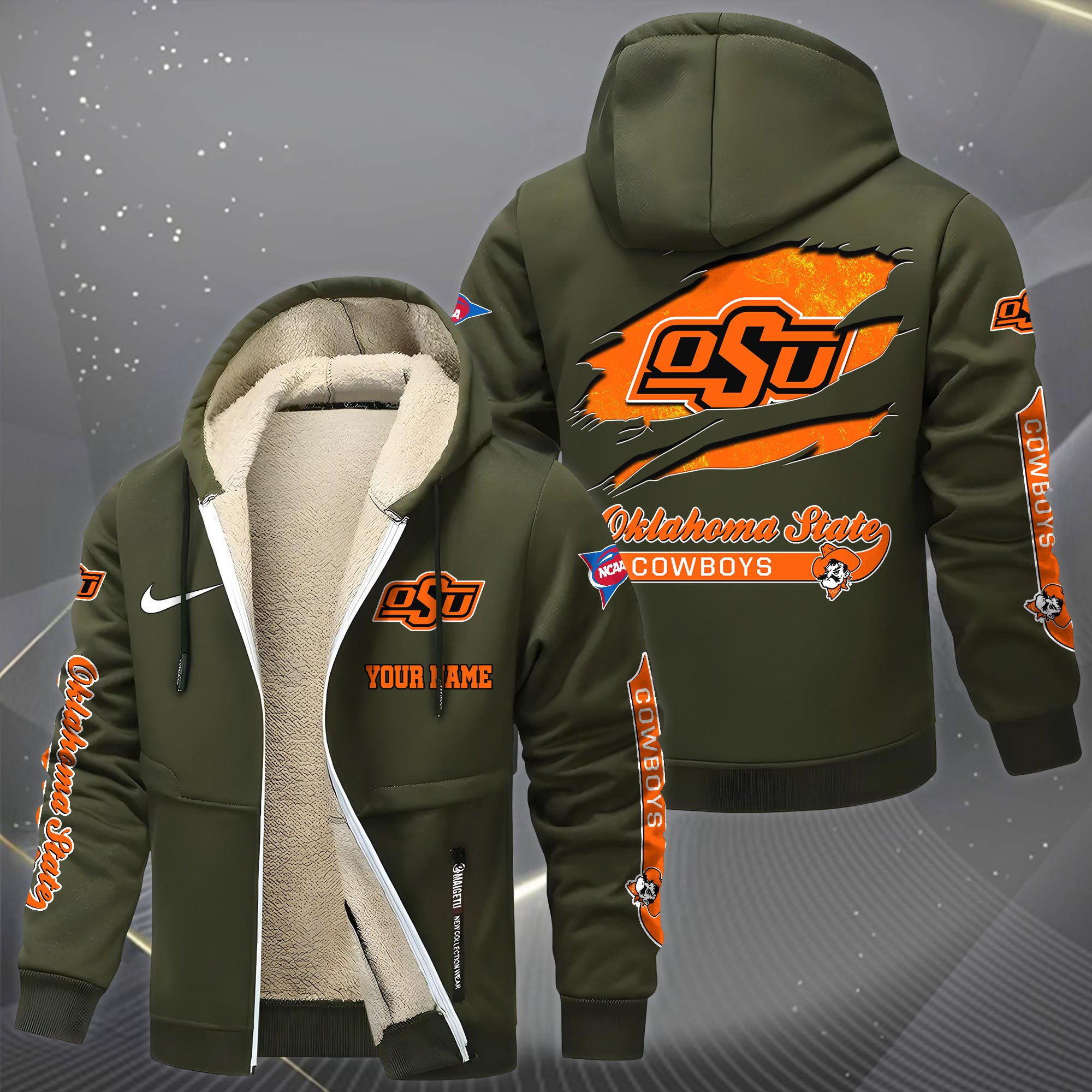 Oklahoma State Cowboys Hoodie Zip Velvet Coat Custom Your Name, Sport Jacket, Gifts For Fan EHIVM-1231234