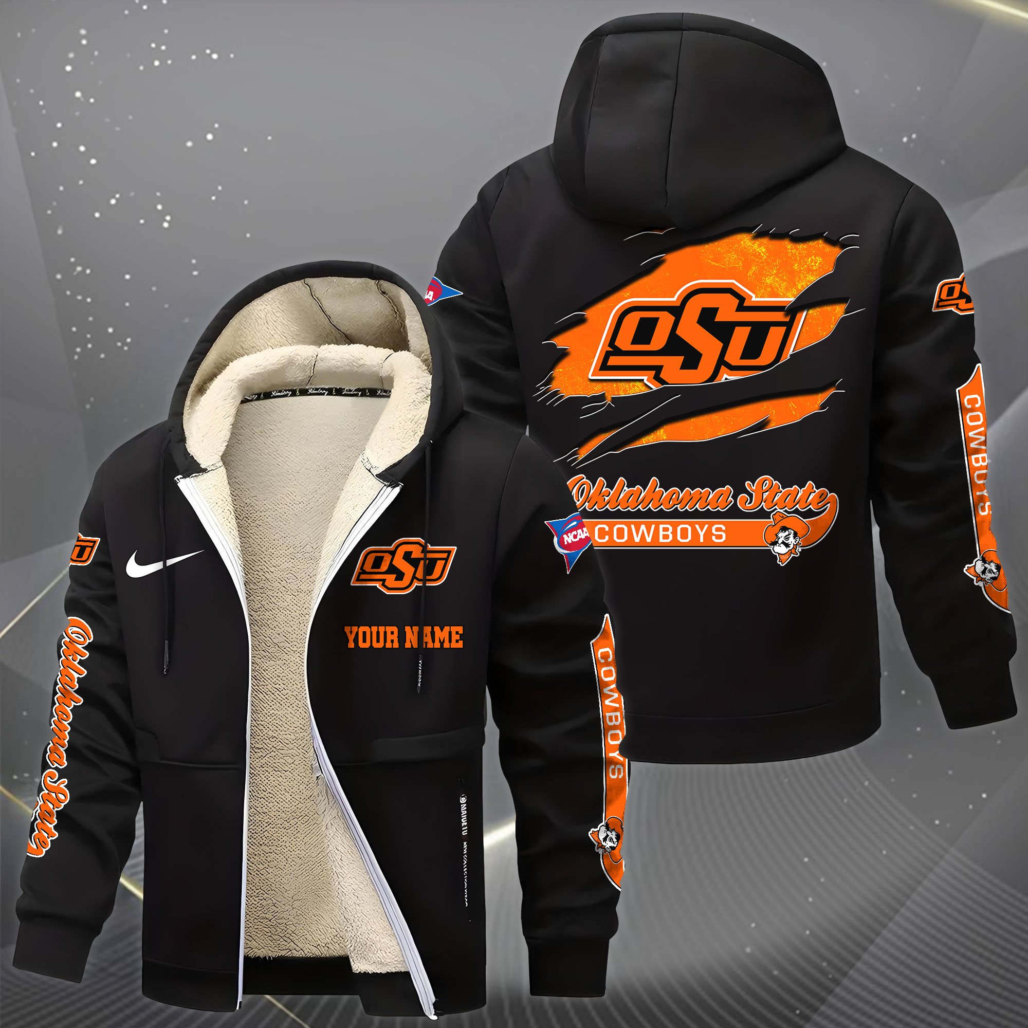 Alternative view of Oklahoma State Cowboys Hoodie Zip Velvet Coat Custom Your Name, Sport Jacket, Gifts For Fan EHIVM-1231234