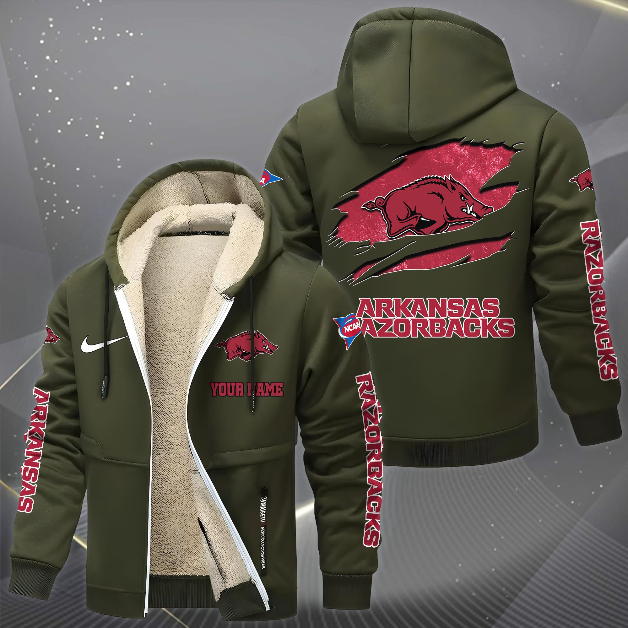 Arkansas Razorbacks Hoodie Zip Velvet Coat Custom Your Name, Sport Jacket, Gifts For Fan EHIVM-1231234