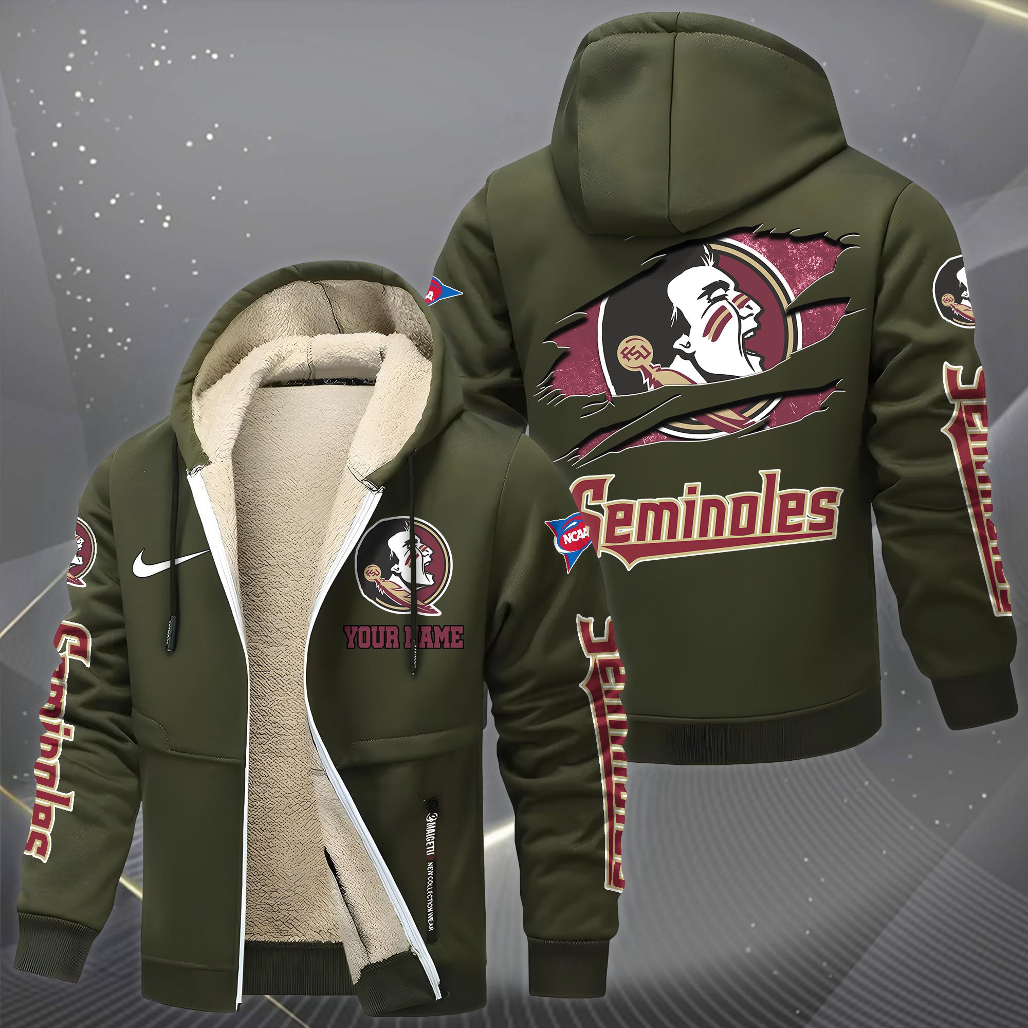 Florida State Seminoles Hoodie Zip Velvet Coat Custom Your Name, Sport Jacket, Gifts For Fan EHIVM-1231234