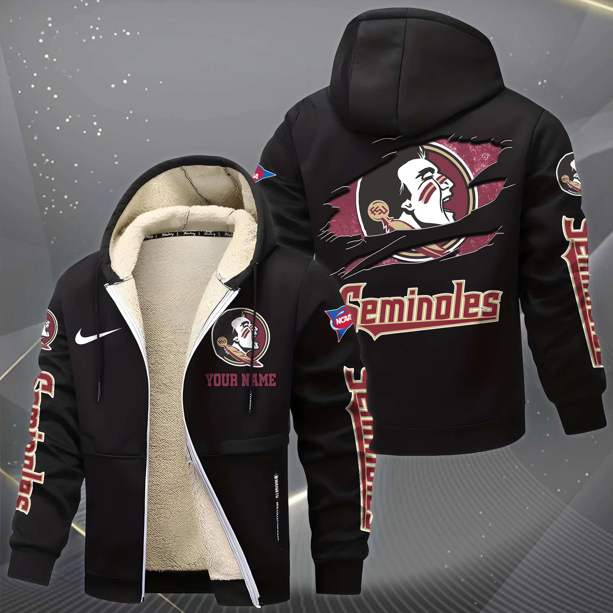 Alternative view of Florida State Seminoles Hoodie Zip Velvet Coat Custom Your Name, Sport Jacket, Gifts For Fan EHIVM-1231234