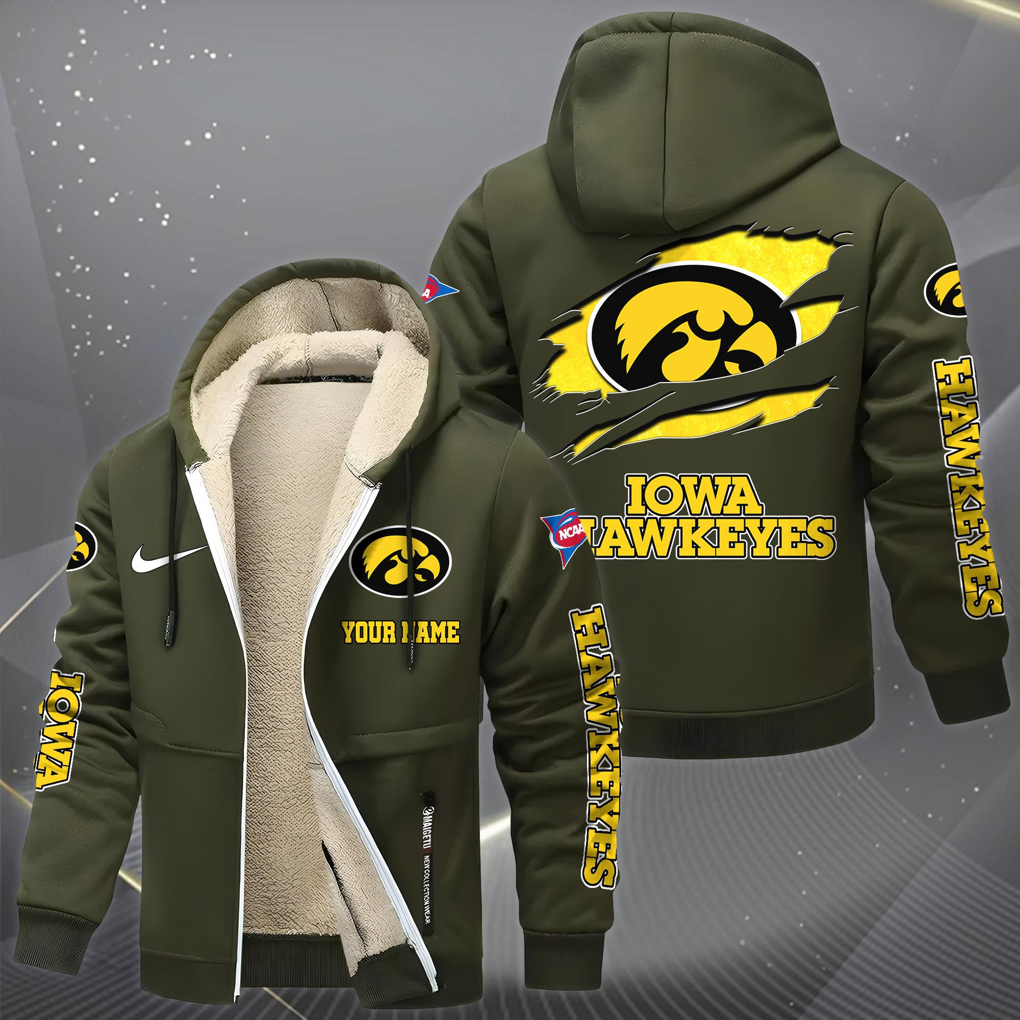 Iowa Hawkeyes Hoodie Zip Velvet Coat Custom Your Name, Sport Jacket, Gifts For Fan EHIVM-1231234