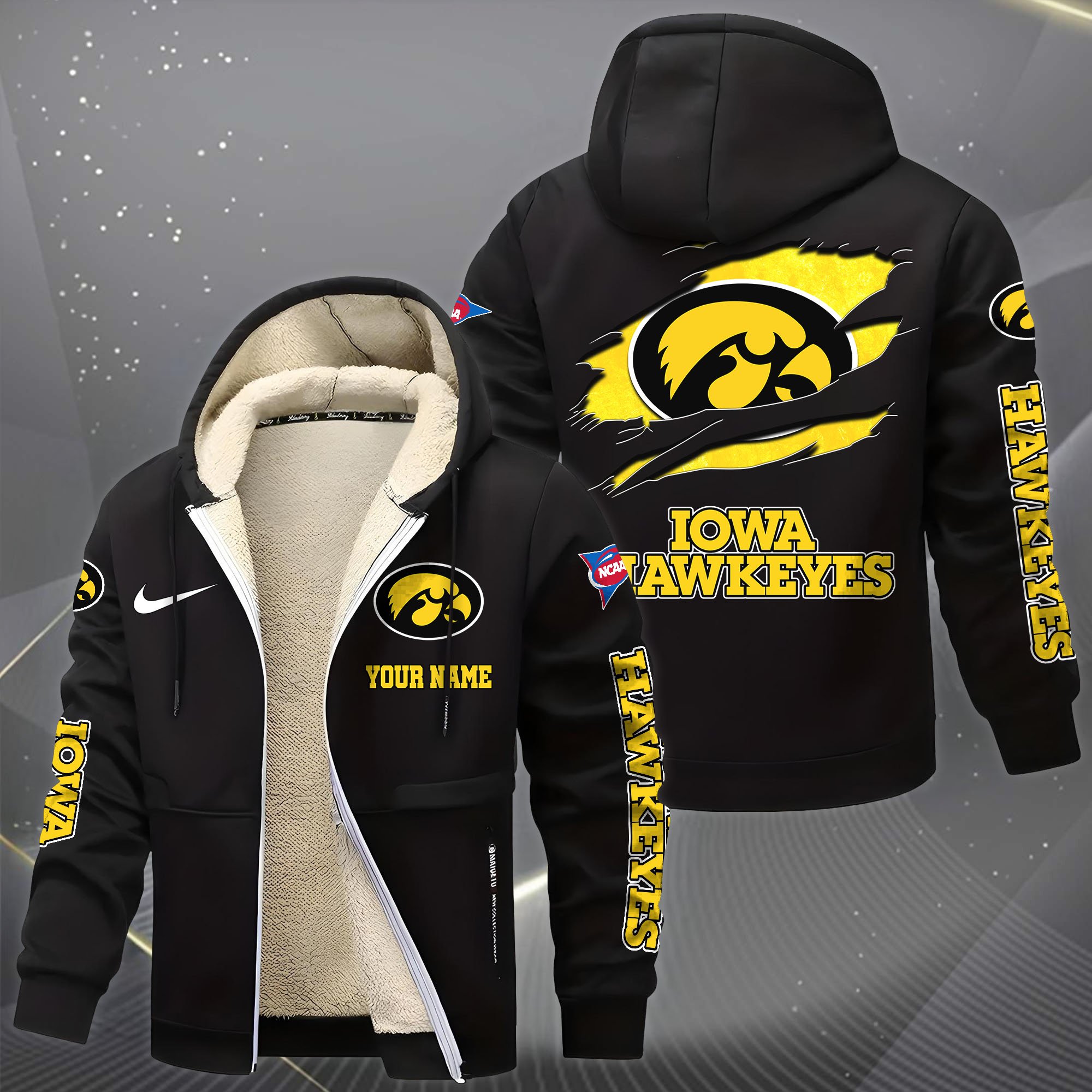 Alternative view of Iowa Hawkeyes Hoodie Zip Velvet Coat Custom Your Name, Sport Jacket, Gifts For Fan EHIVM-1231234