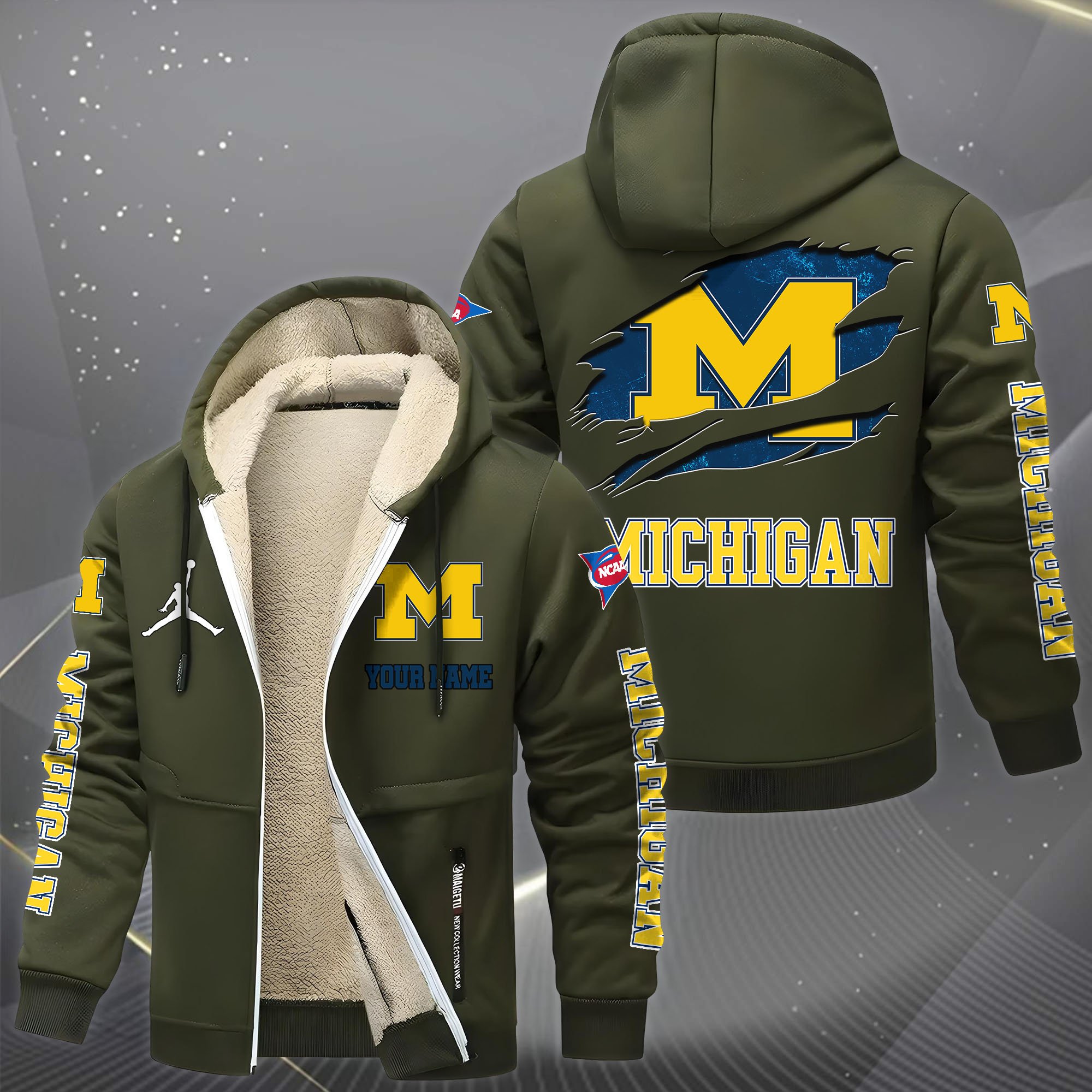 Michigan Wolverines Hoodie Zip Velvet Coat Custom Your Name, Sport Jacket, Gifts For Fan EHIVM-1231234