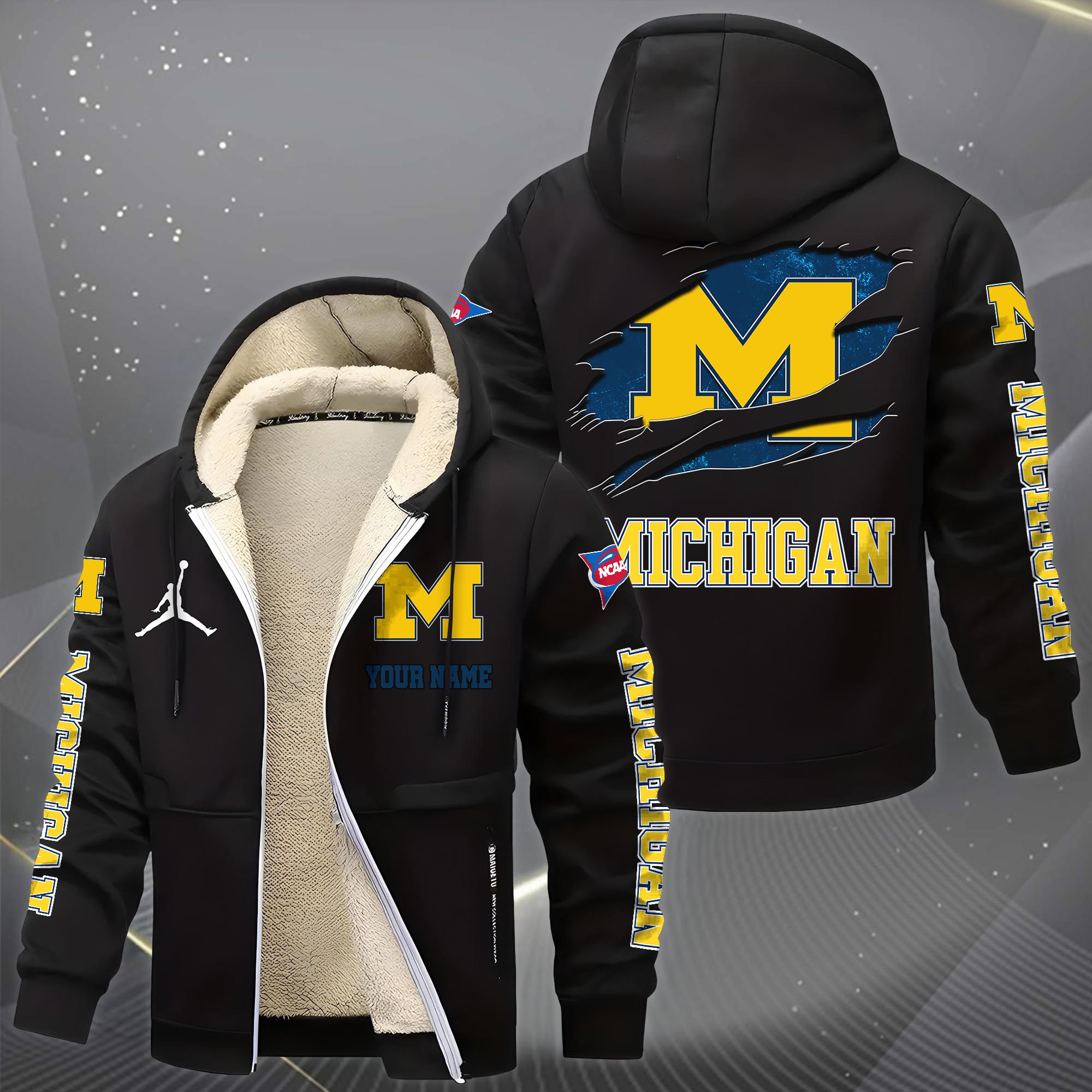 Alternative view of Michigan Wolverines Hoodie Zip Velvet Coat Custom Your Name, Sport Jacket, Gifts For Fan EHIVM-1231234