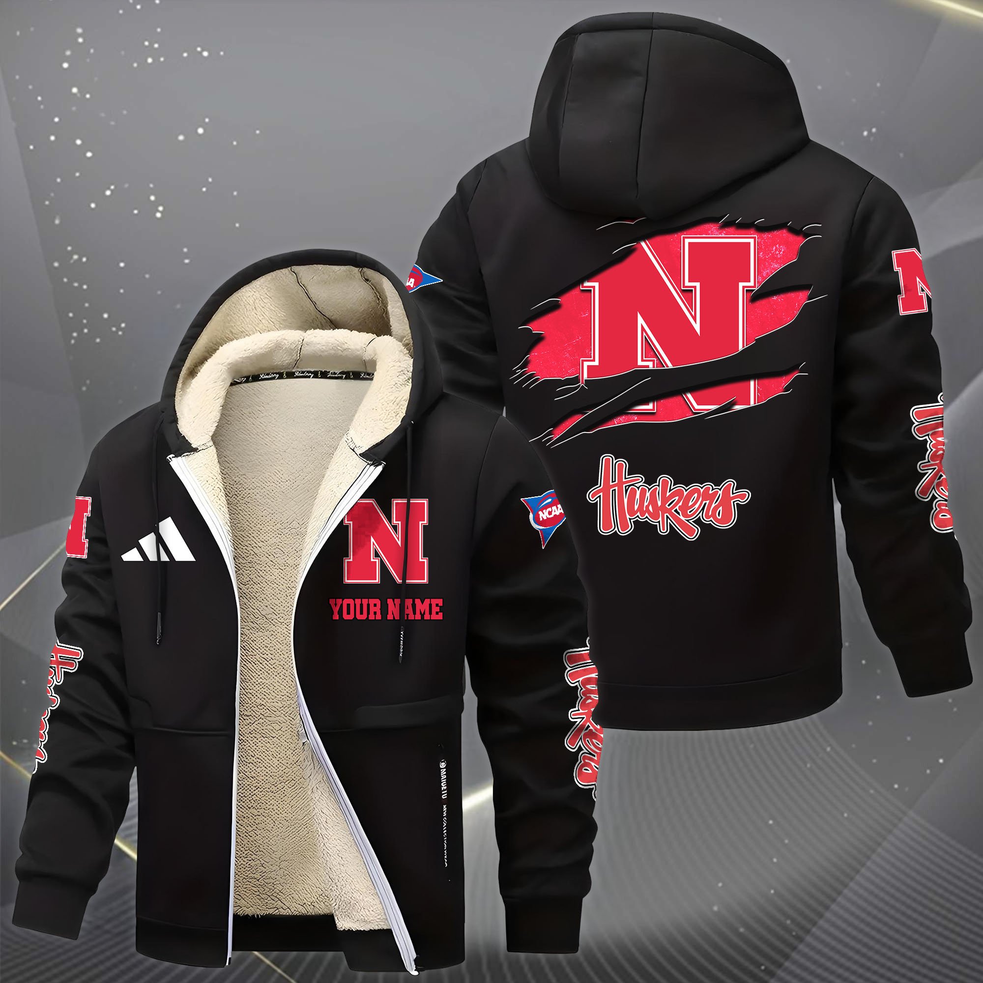 Alternative view of Nebraska Cornhuskers Hoodie Zip Velvet Coat Custom Your Name, Sport Jacket, Gifts For Fan EHIVM-1231234