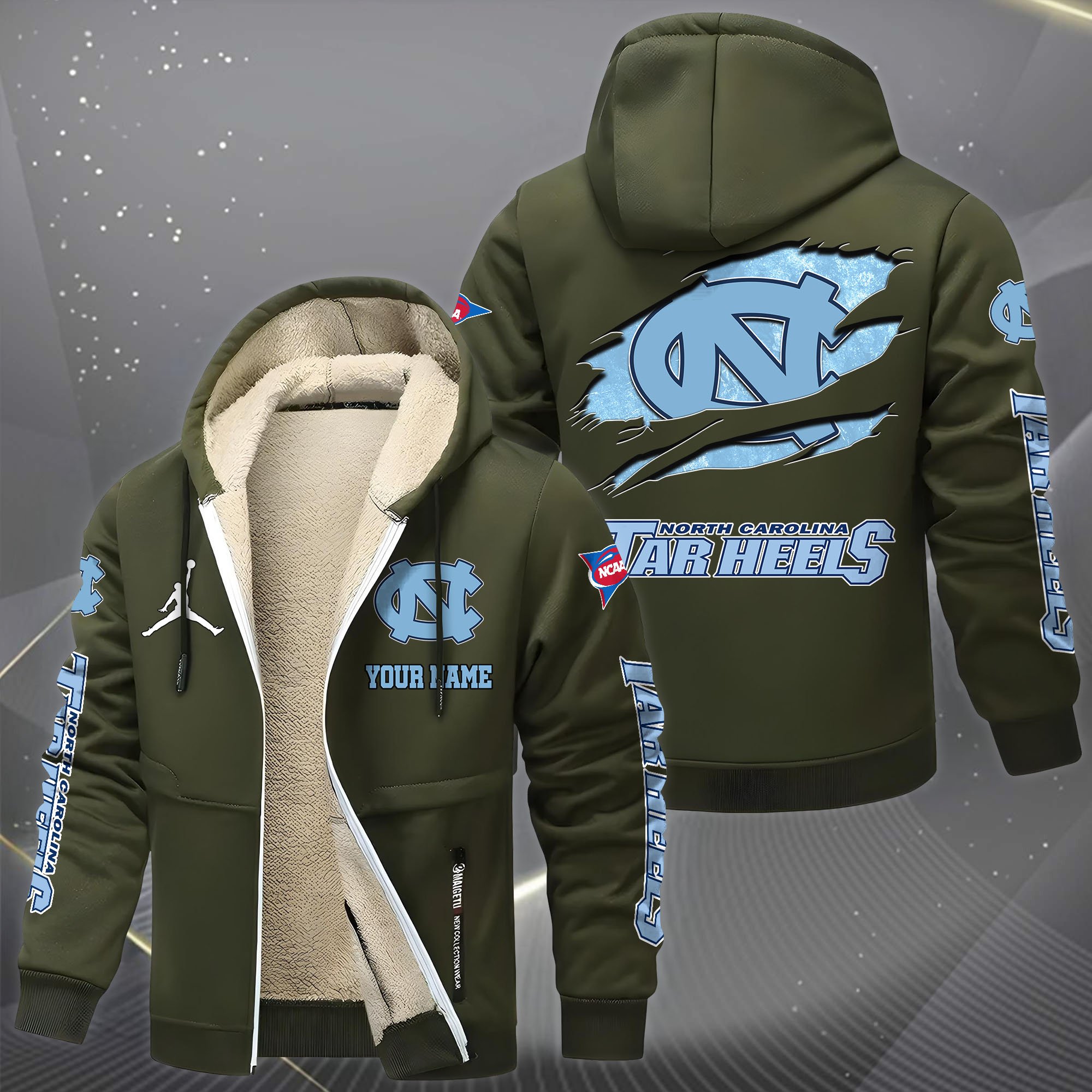 North Carolina Tar Heels Hoodie Zip Velvet Coat Custom Your Name, Sport Jacket, Gifts For Fan EHIVM-1231234