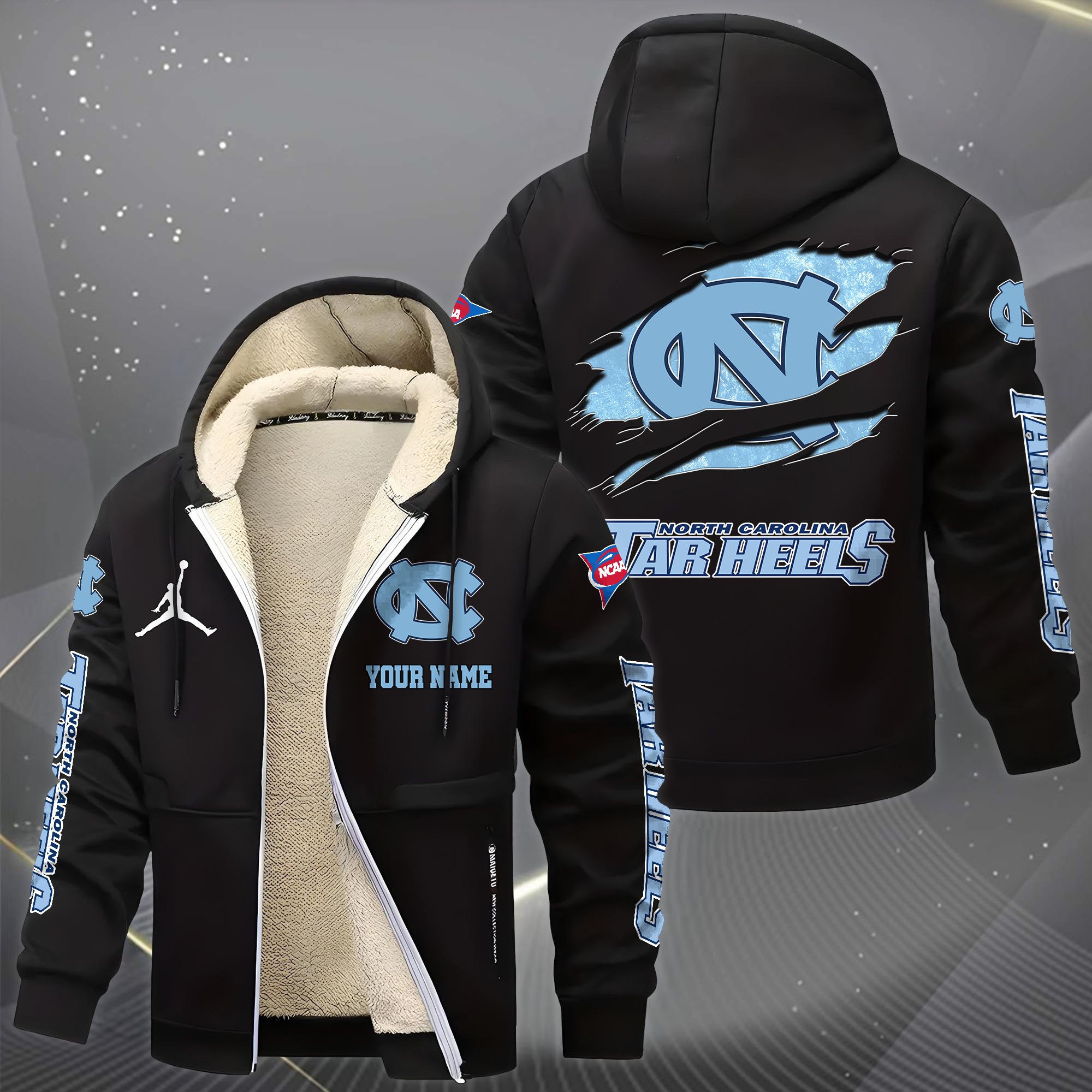 Alternative view of North Carolina Tar Heels Hoodie Zip Velvet Coat Custom Your Name, Sport Jacket, Gifts For Fan EHIVM-1231234