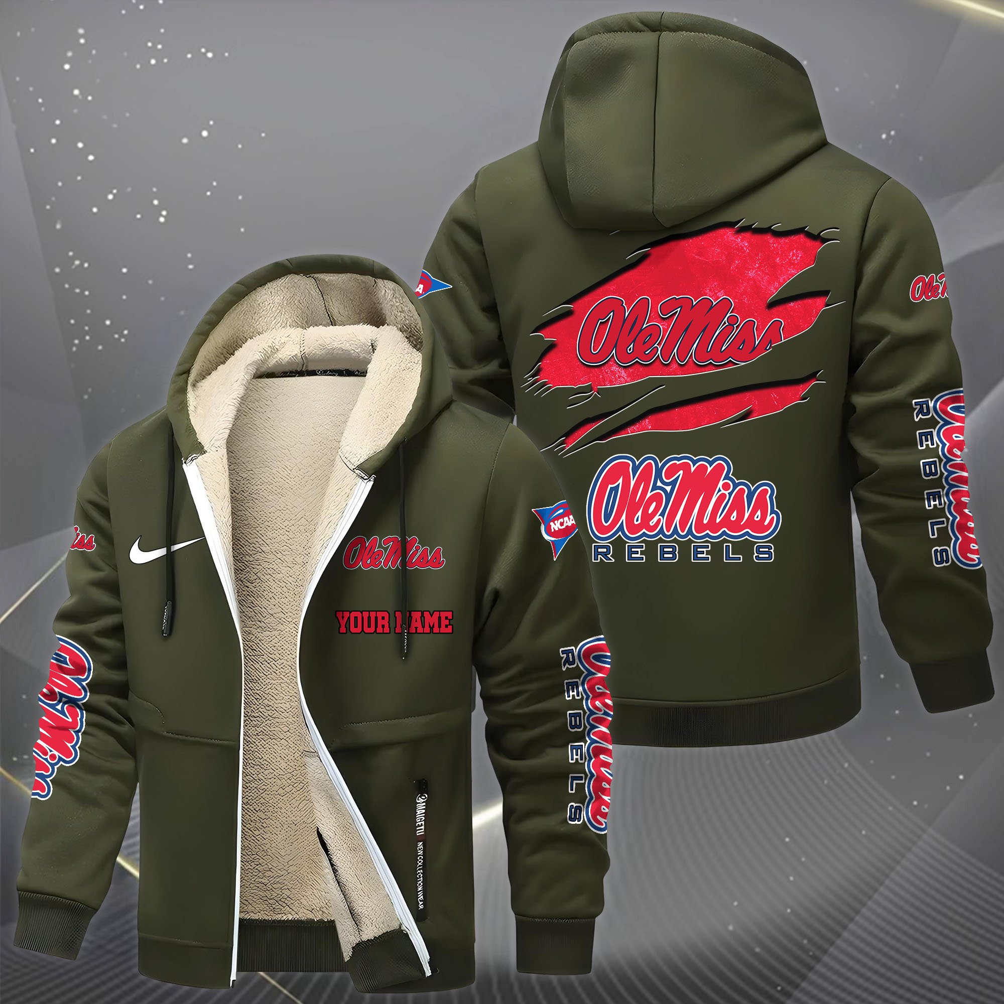 Ole Miss Rebels Hoodie Zip Velvet Coat Custom Your Name, Sport Jacket, Gifts For Fan EHIVM-1231234