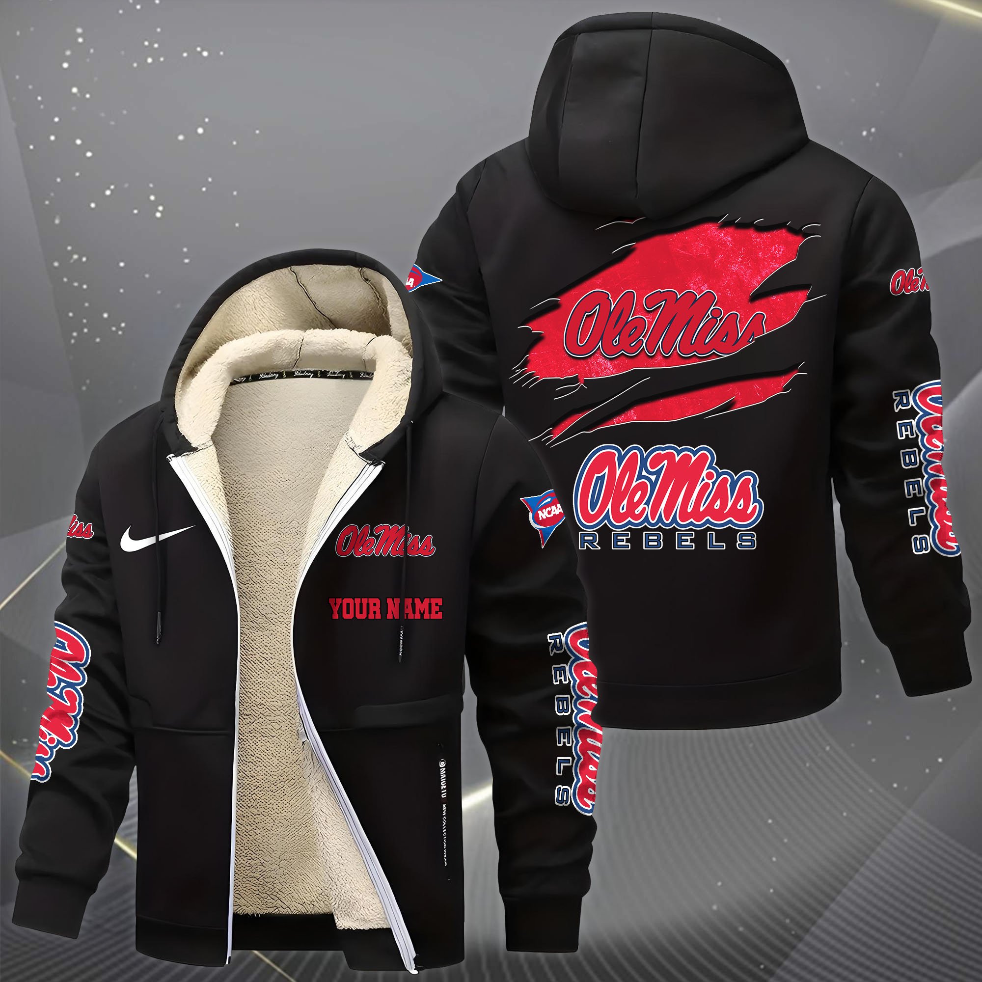 Alternative view of Ole Miss Rebels Hoodie Zip Velvet Coat Custom Your Name, Sport Jacket, Gifts For Fan EHIVM-1231234
