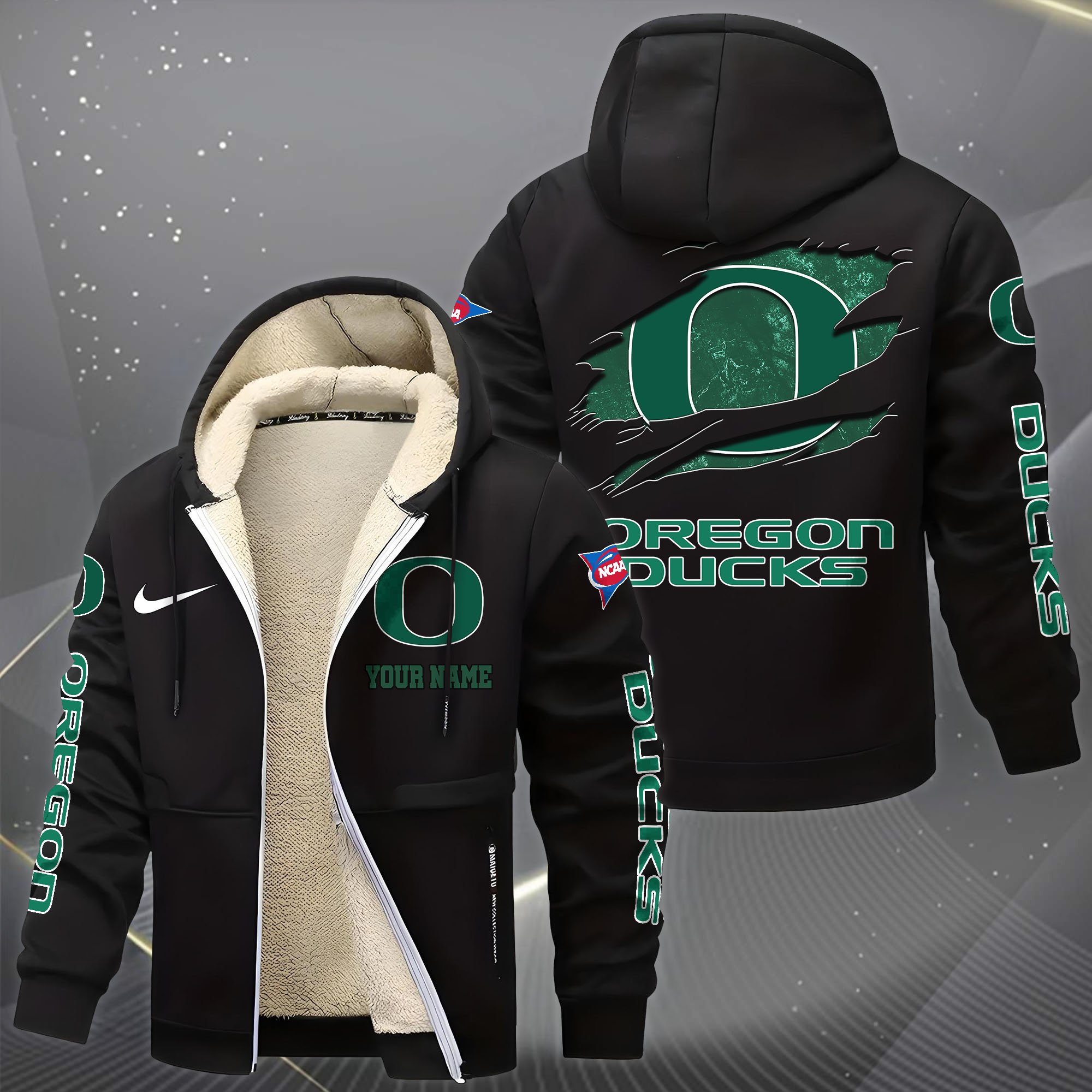 Alternative view of Oregon Ducks Hoodie Zip Velvet Coat Custom Your Name, Sport Jacket, Gifts For Fan EHIVM-1231234