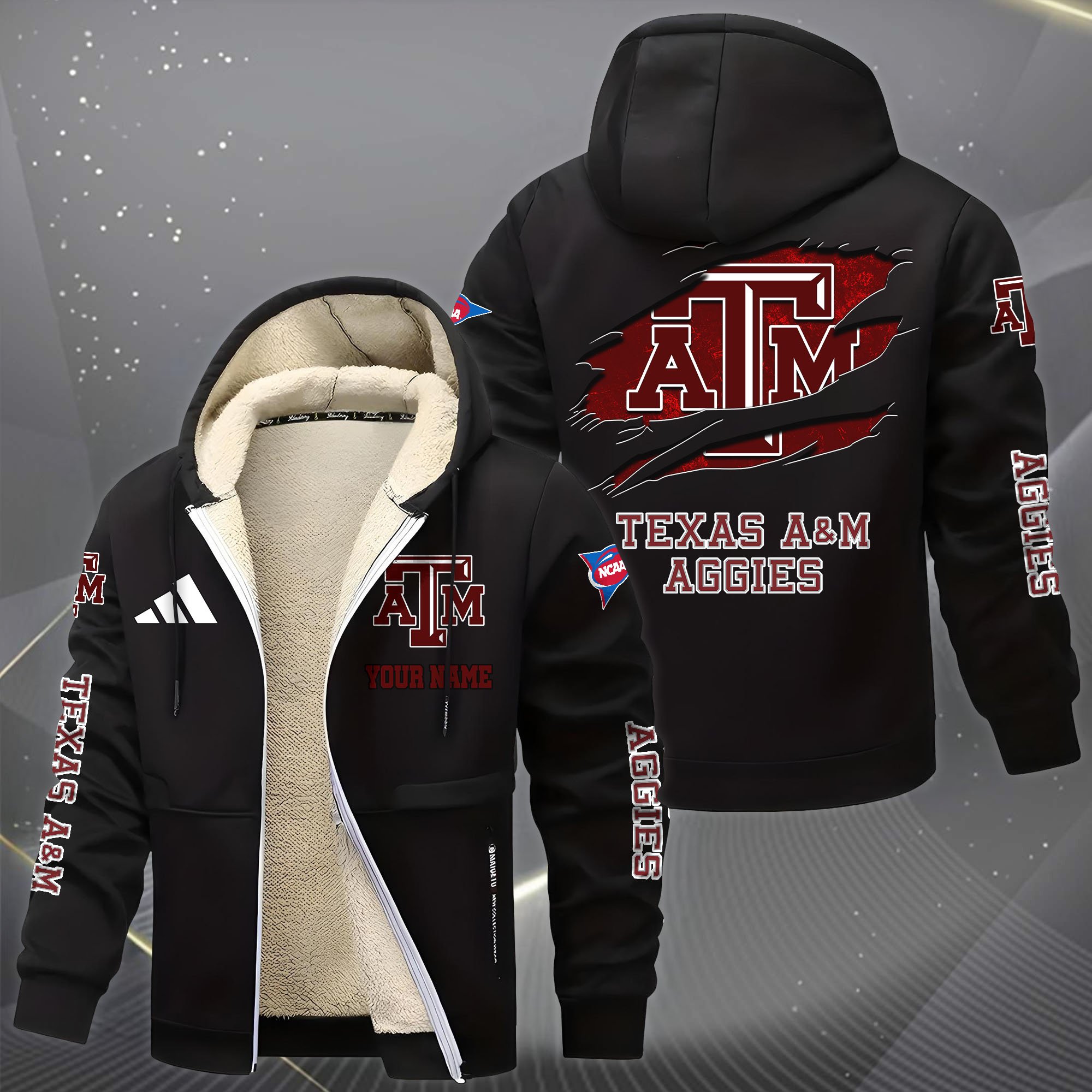 Alternative view of Texas A&M Aggies Hoodie Zip Velvet Coat Custom Your Name, Sport Jacket, Gifts For Fan EHIVM-1231234