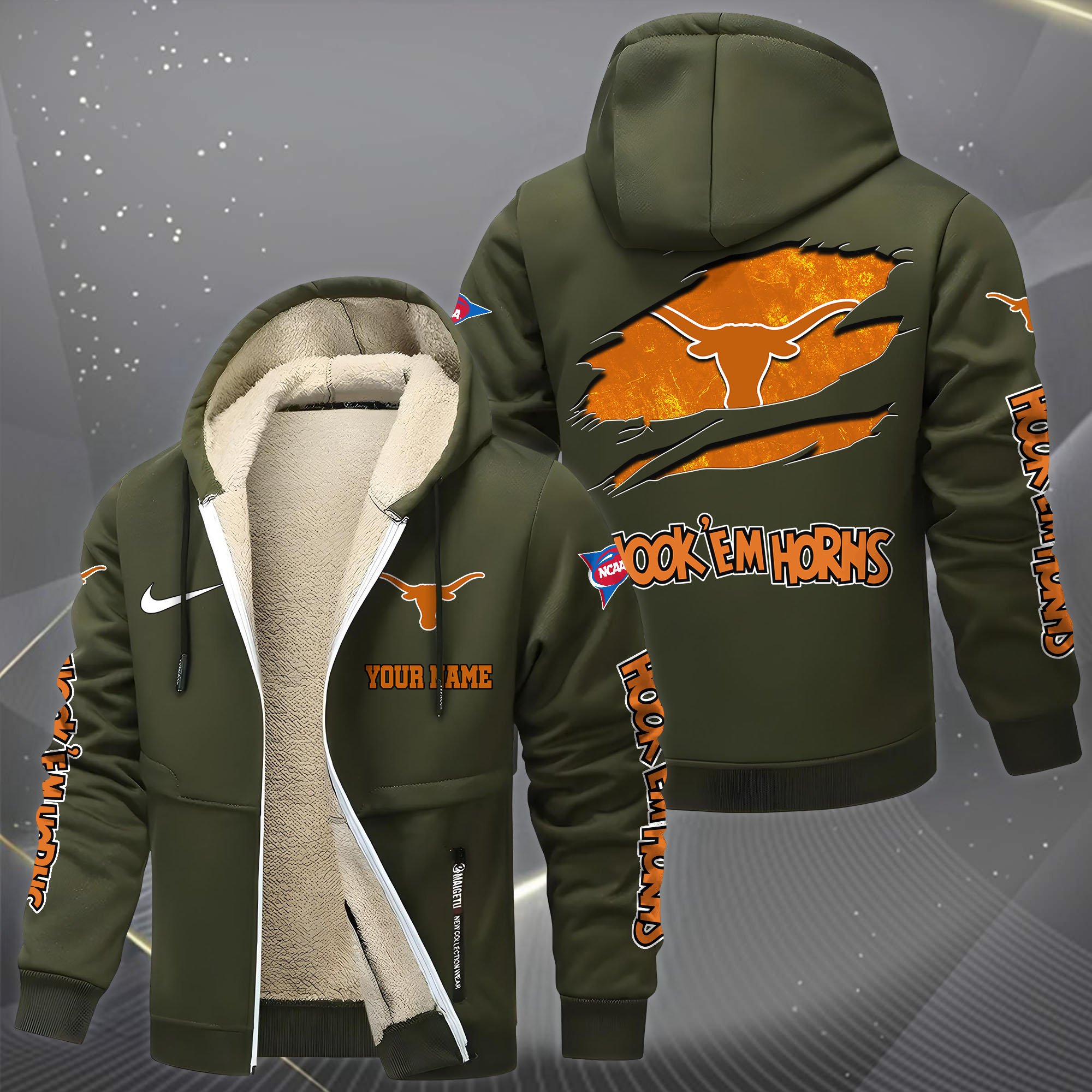 Texas Longhorns Hoodie Zip Velvet Coat Custom Your Name, Sport Jacket, Gifts For Fan EHIVM-1231234