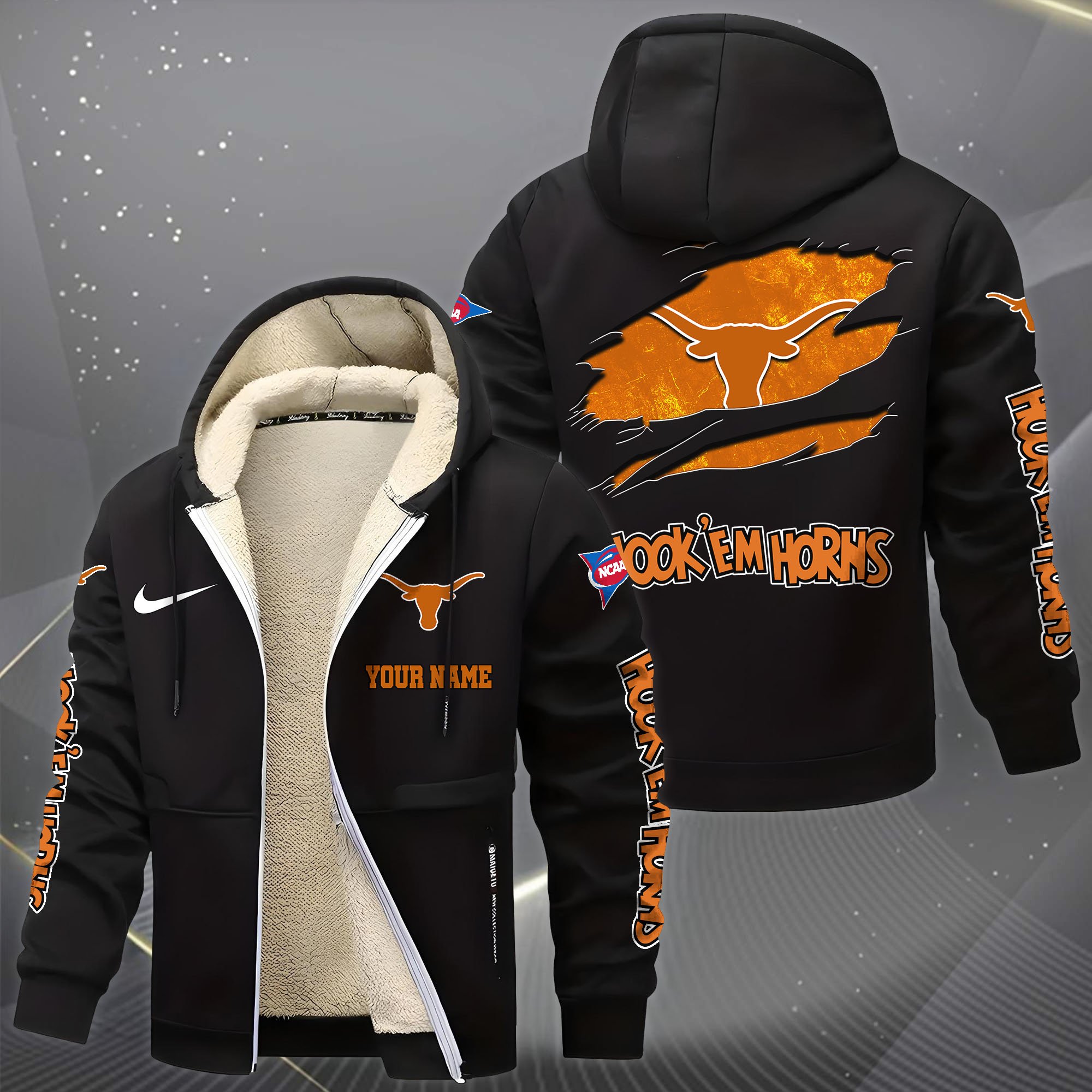 Alternative view of Texas Longhorns Hoodie Zip Velvet Coat Custom Your Name, Sport Jacket, Gifts For Fan EHIVM-1231234