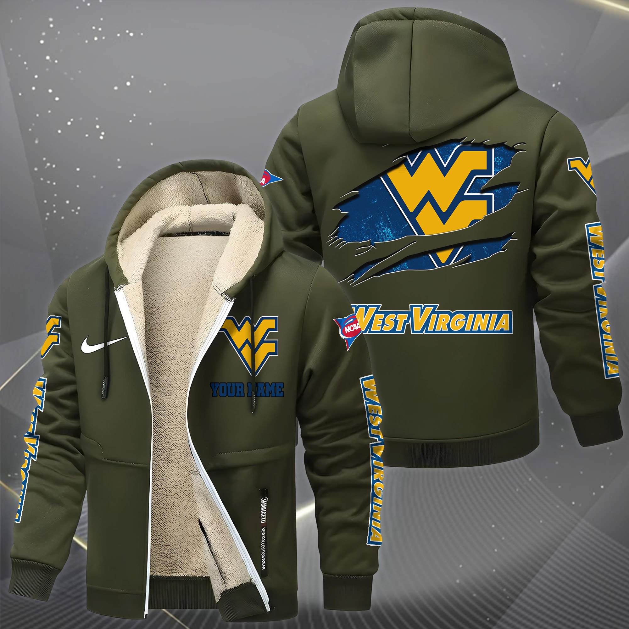 West Virginia Mountaineers Hoodie Zip Velvet Coat Custom Your Name, Sport Jacket, Gifts For Fan EHIVM-1231234