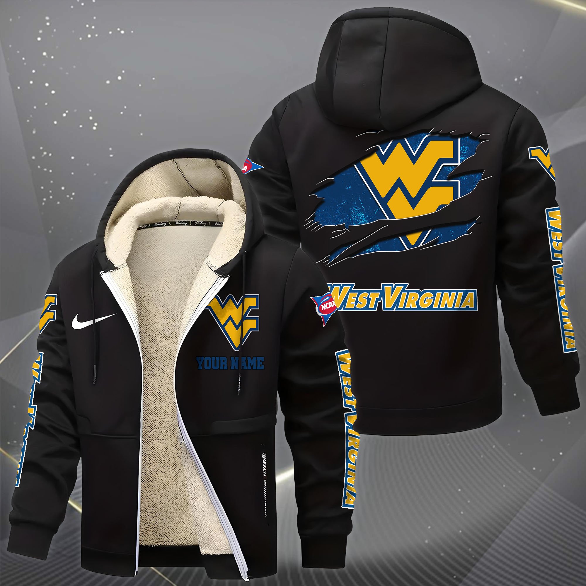 Alternative view of West Virginia Mountaineers Hoodie Zip Velvet Coat Custom Your Name, Sport Jacket, Gifts For Fan EHIVM-1231234