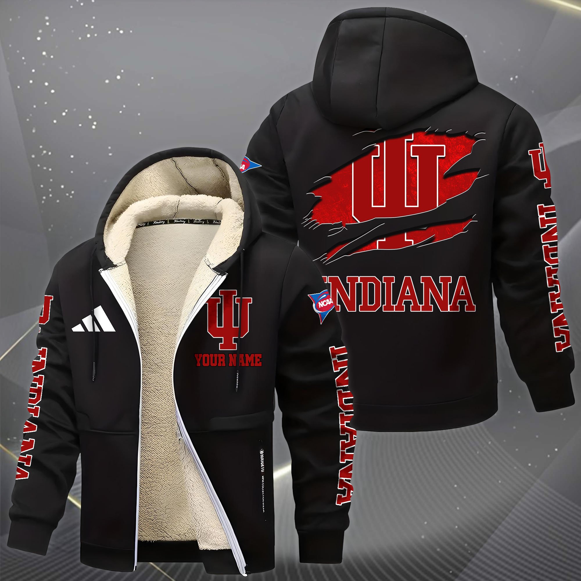 Alternative view of Indiana Hoosiers Hoodie Zip Velvet Coat Custom Your Name, Sport Jacket, Gifts For Fan EHIVM-1231234