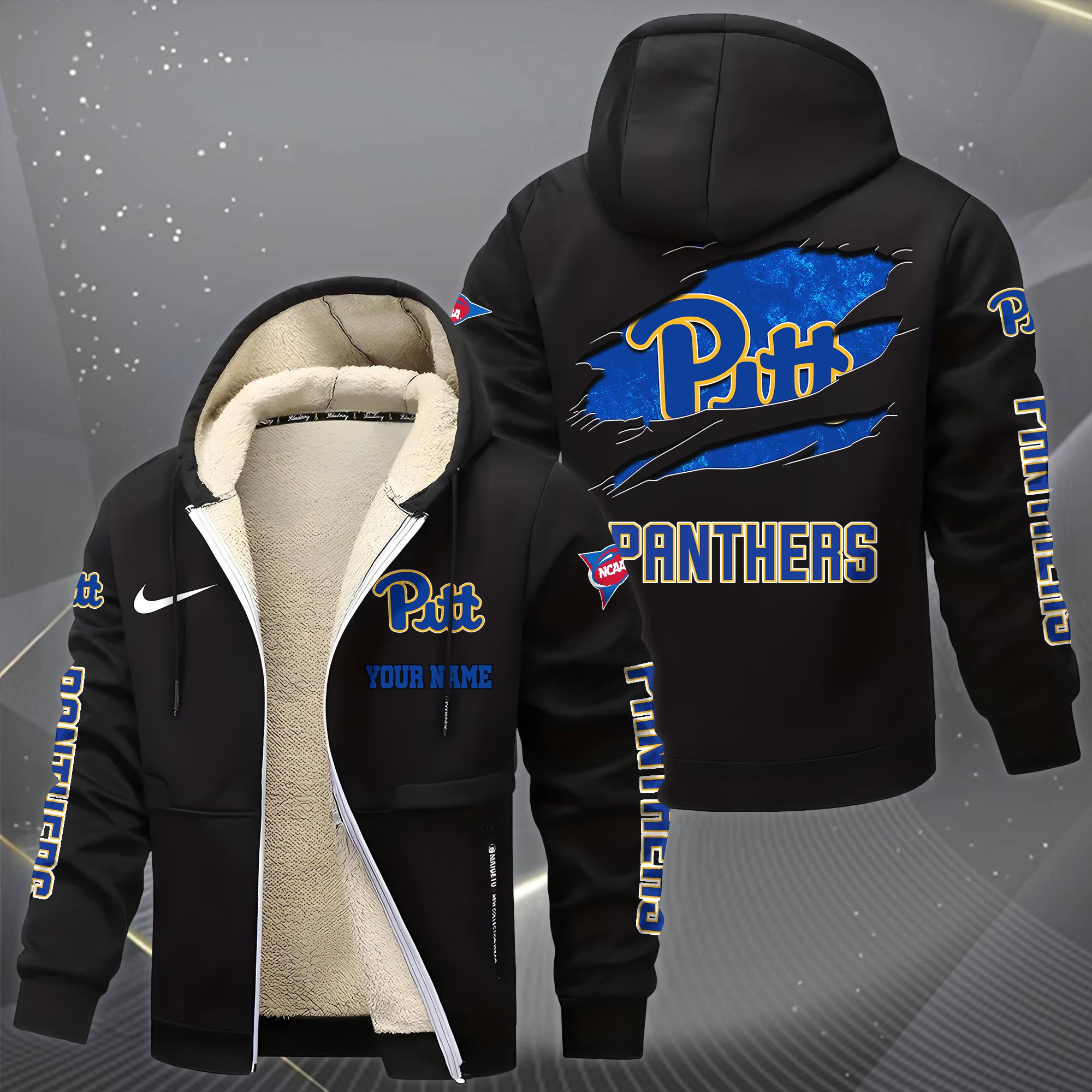 Alternative view of Pittsburgh Panthers Hoodie Zip Velvet Coat Custom Your Name, Sport Jacket, Gifts For Fan EHIVM-1231234