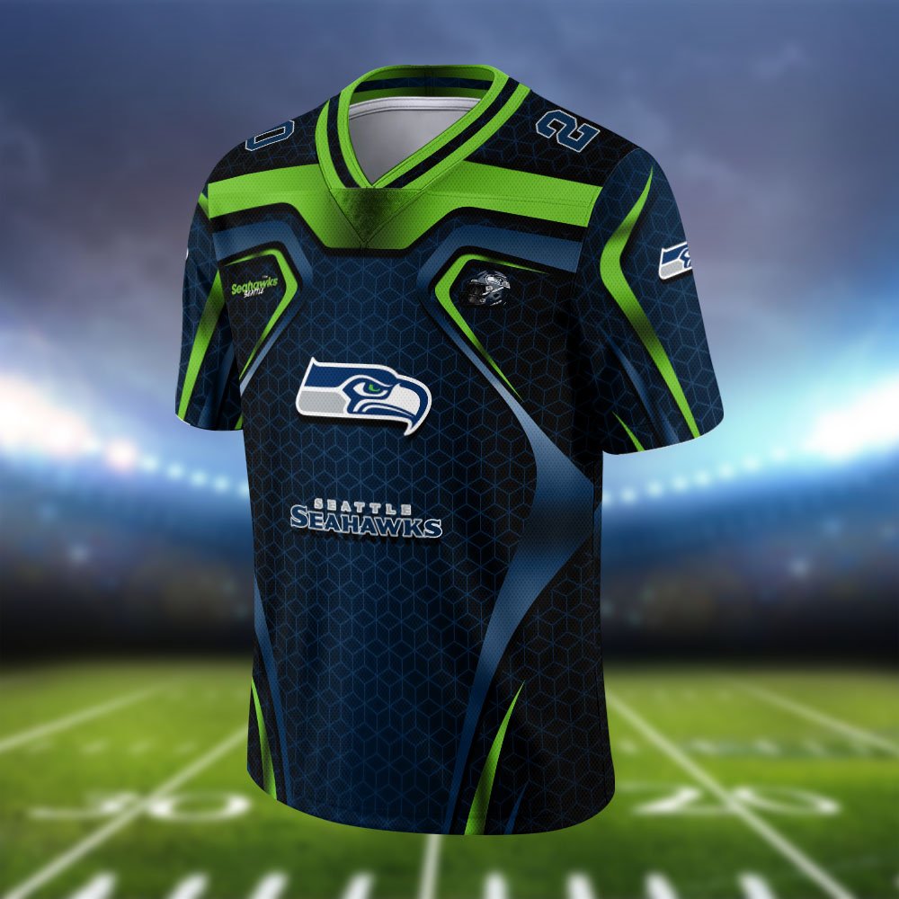 Alternative view of Seattle Seahawks Vneck Football Jersey 2024 Version Personalized Your Name And Number, Football Jersey For Football Lovers ETHY-0102275