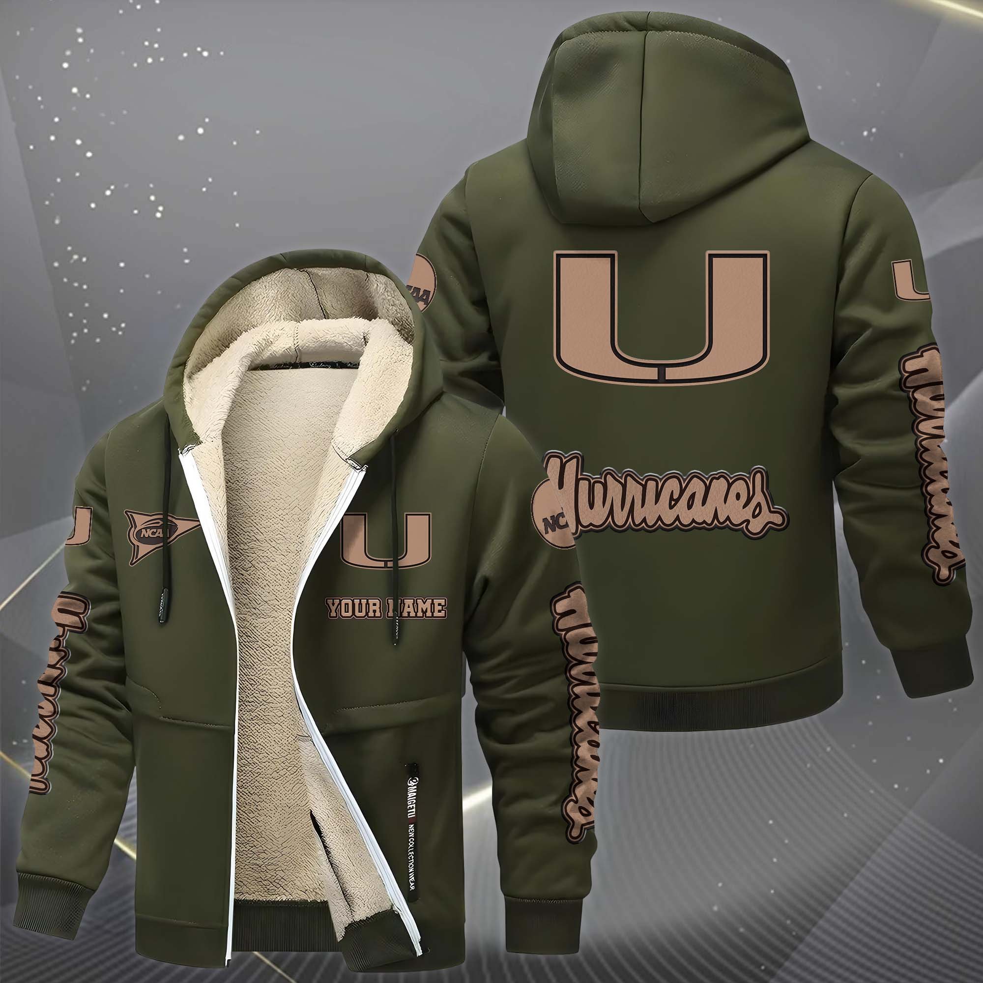Miami Hurricanes Hoodie Zip Velvet Coat Custom Your Name, Sport Jacket, Gifts For Fan EHIVM-0102254