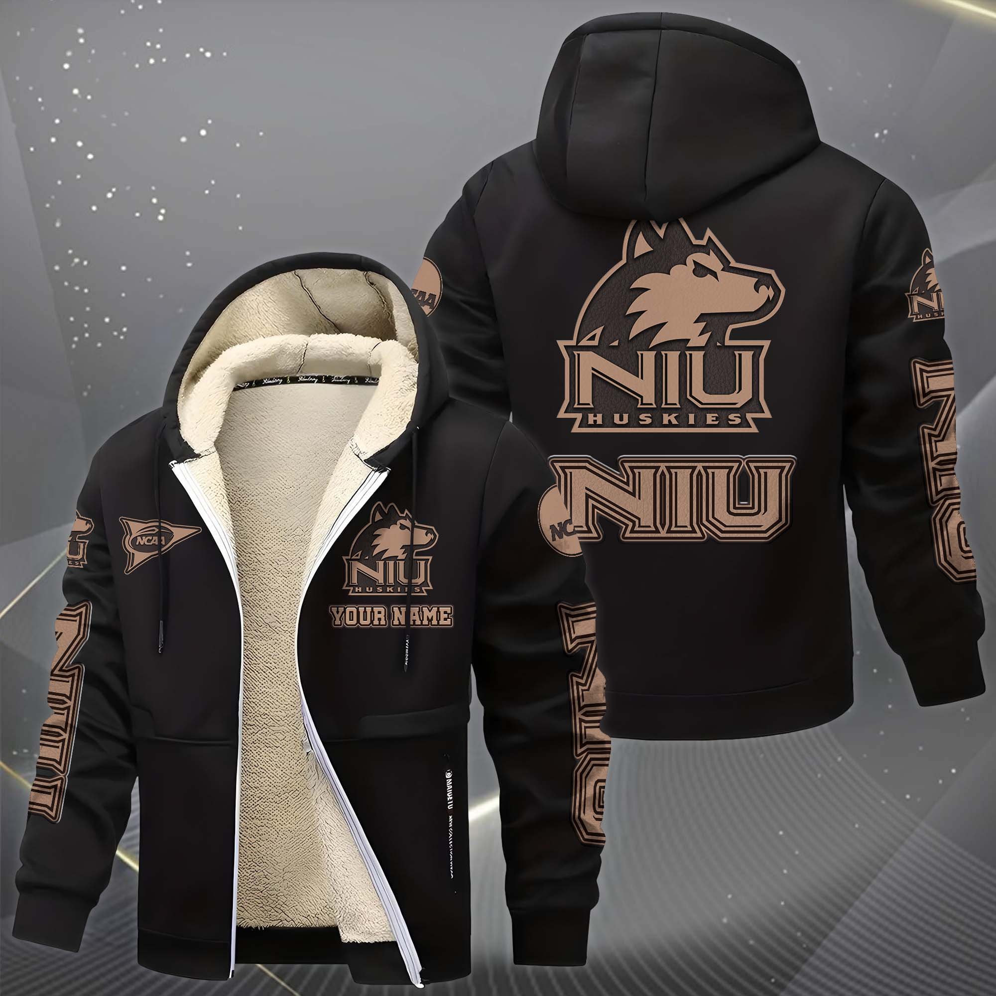 Alternative view of Northern Illinois Huskies Hoodie Zip Velvet Coat Custom Your Name, Sport Jacket, Gifts For Fan EHIVM-0102254