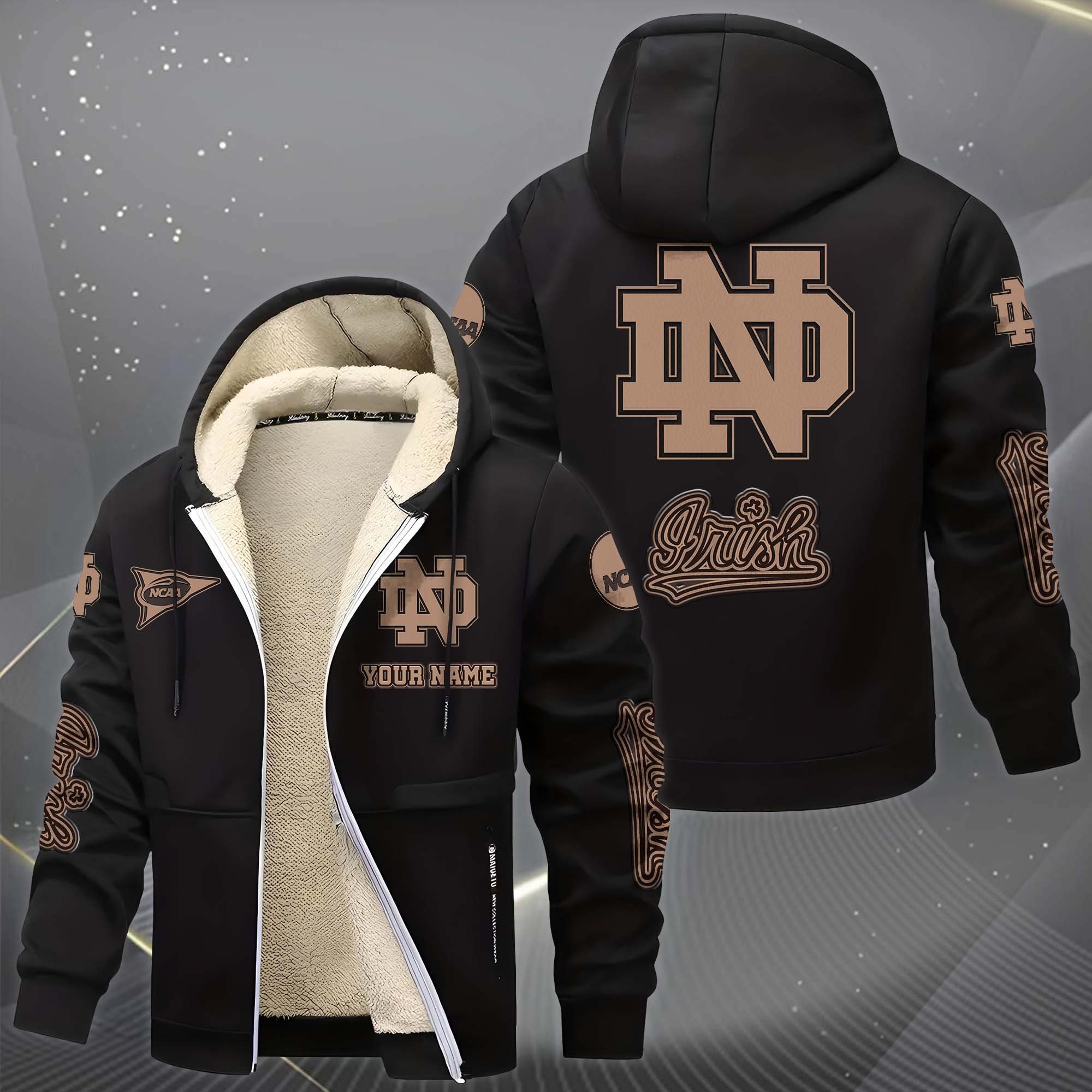 Alternative view of Notre Dame Fighting Irish Hoodie Zip Velvet Coat Custom Your Name, Sport Jacket, Gifts For Fan EHIVM-0102254