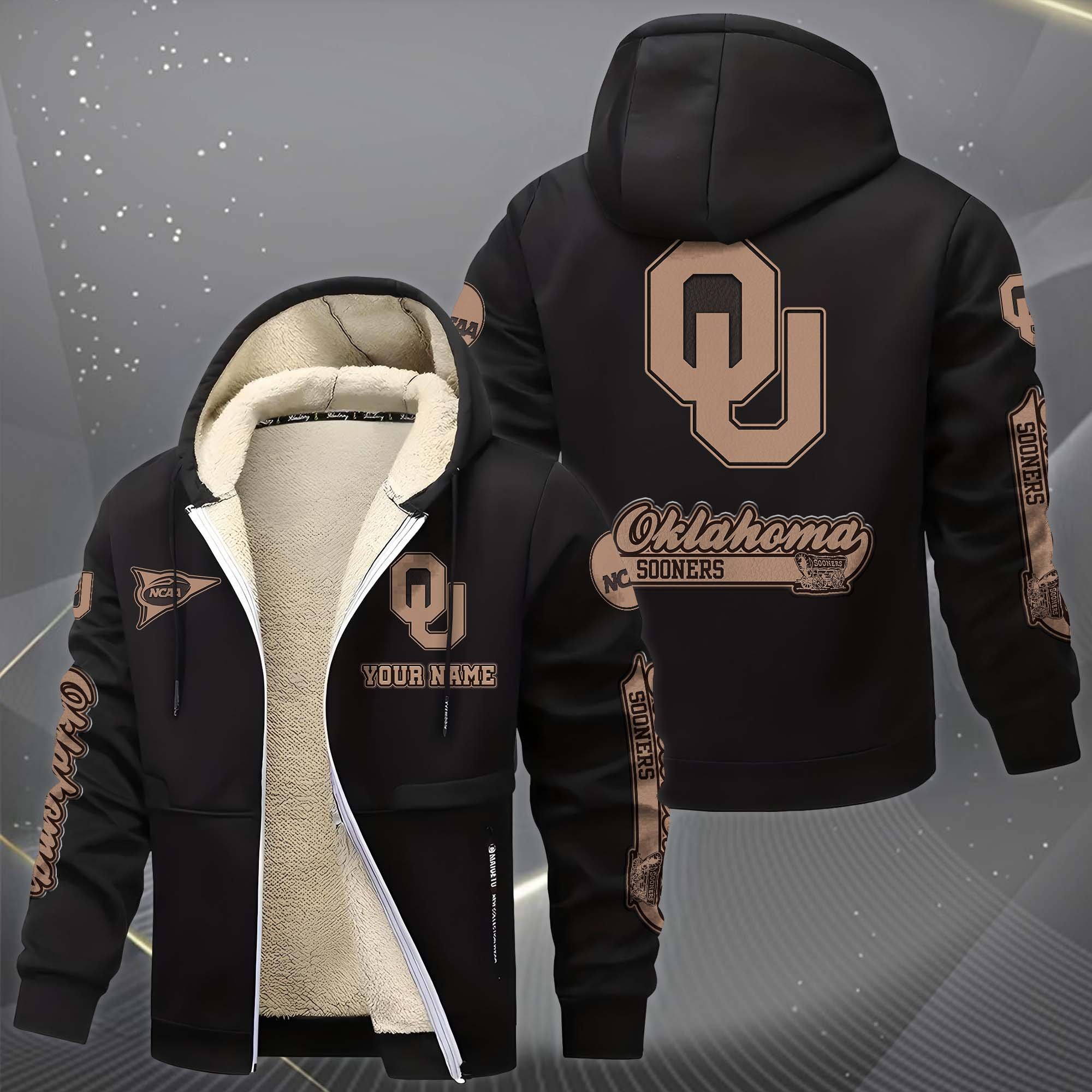 Alternative view of Oklahoma Sooners Hoodie Zip Velvet Coat Custom Your Name, Sport Jacket, Gifts For Fan EHIVM-0102254