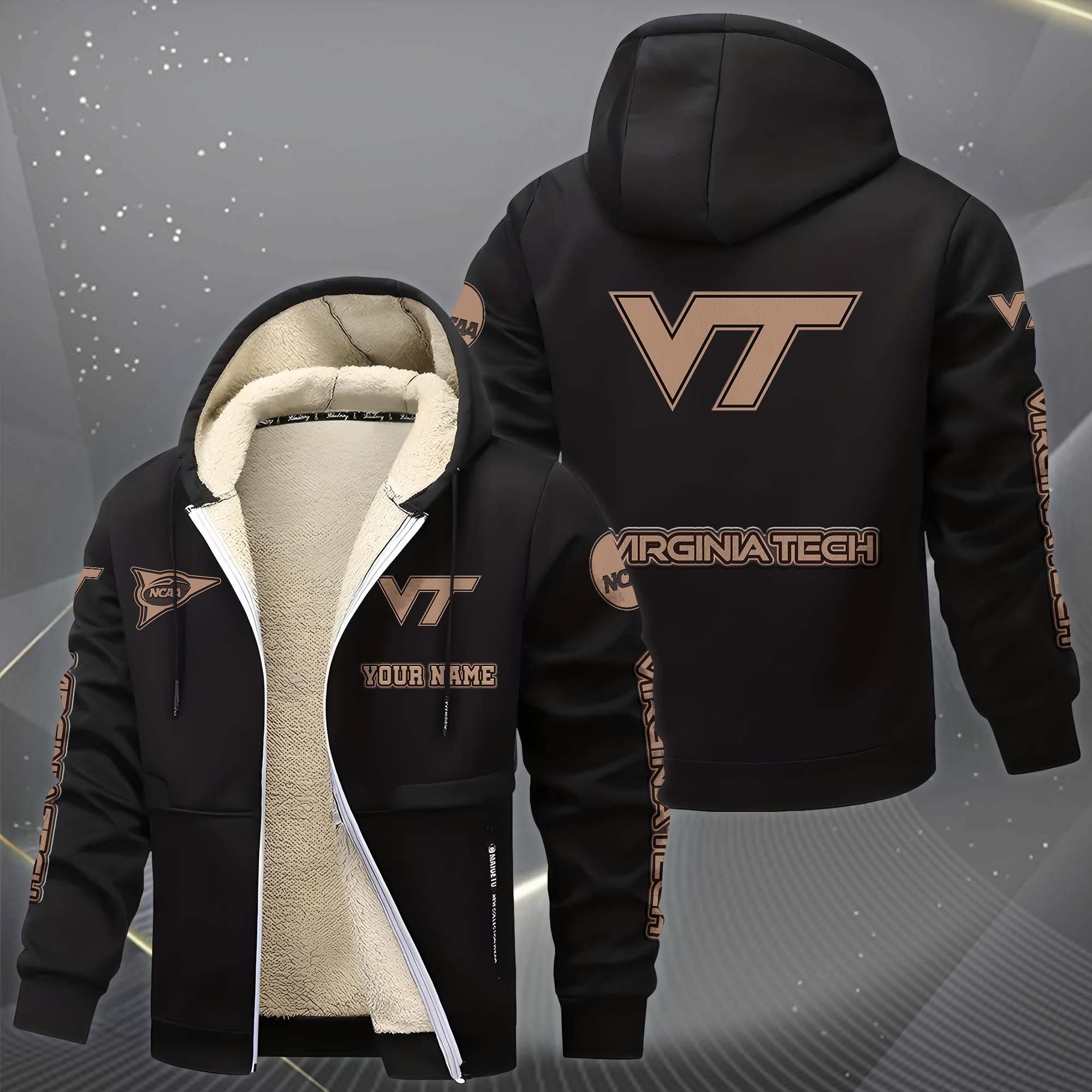 Alternative view of Virginia Tech Hokies Hoodie Zip Velvet Coat Custom Your Name, Sport Jacket, Gifts For Fan EHIVM-0102254
