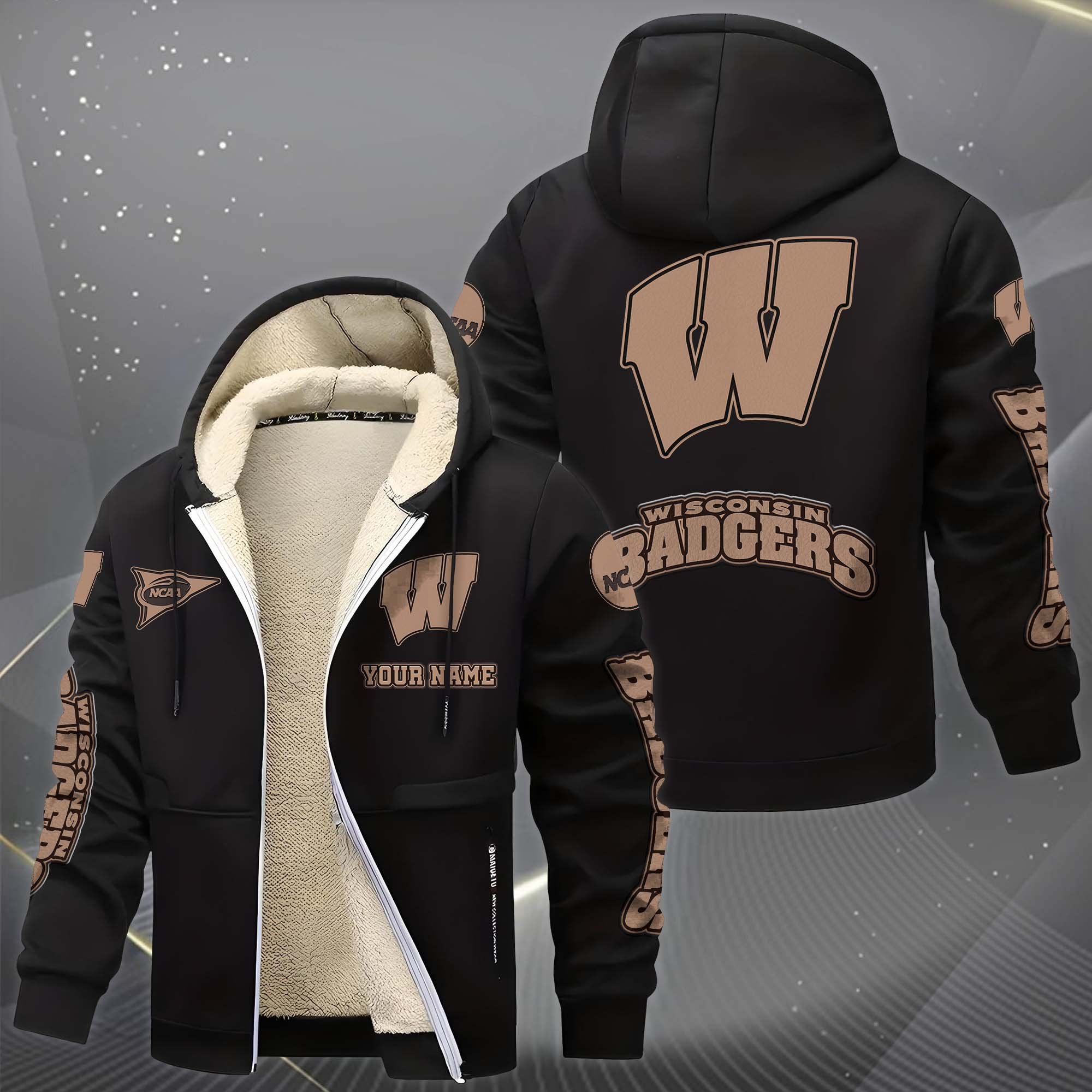 Alternative view of Wisconsin Badgers Hoodie Zip Velvet Coat Custom Your Name, Sport Jacket, Gifts For Fan EHIVM-0102254