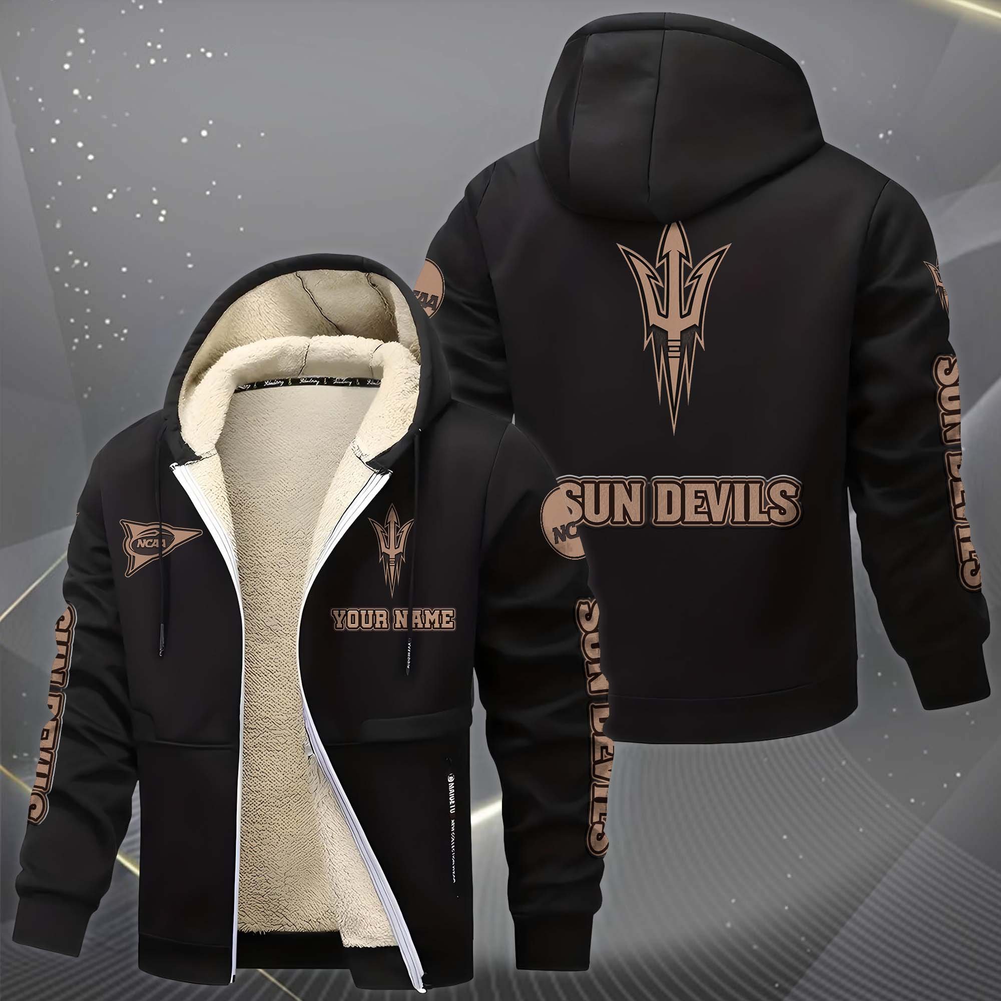 Alternative view of Arizona State Sun Devils Hoodie Zip Velvet Coat Custom Your Name, Sport Jacket, Gifts For Fan EHIVM-0102254