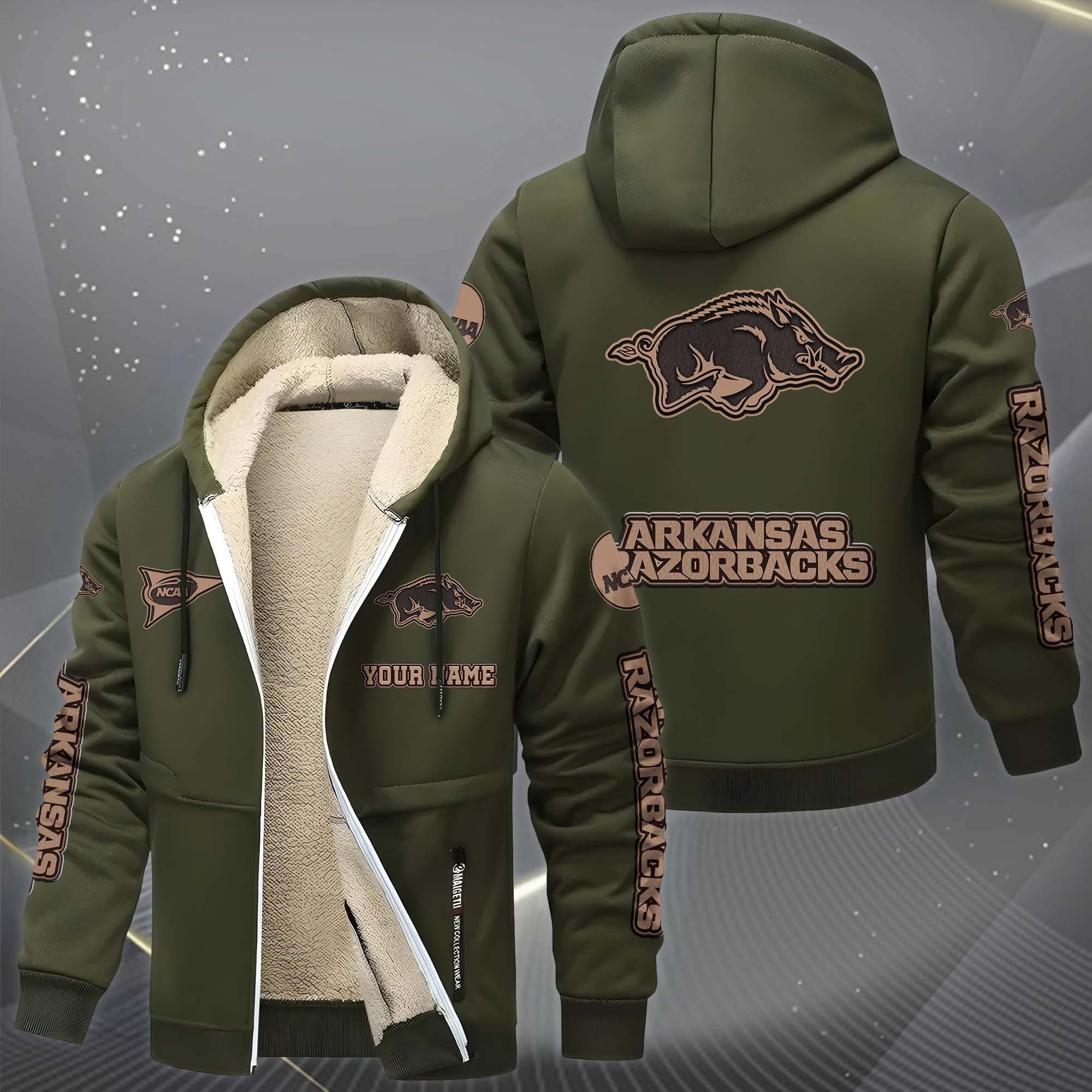 Arkansas Razorbacks Hoodie Zip Velvet Coat Custom Your Name, Sport Jacket, Gifts For Fan EHIVM-0102254