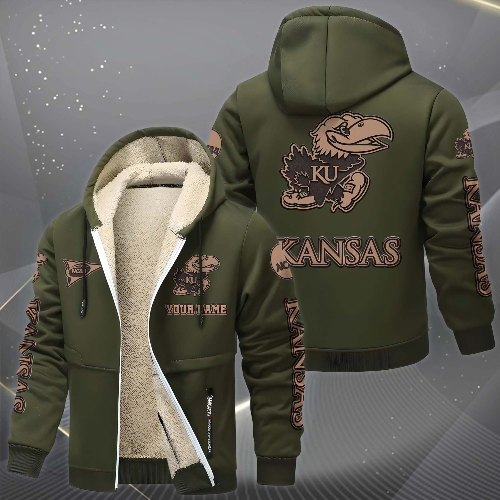 Kansas Jayhawks Hoodie Zip Velvet Coat Custom Your Name, Sport Jacket, Gifts For Fan EHIVM-0102254