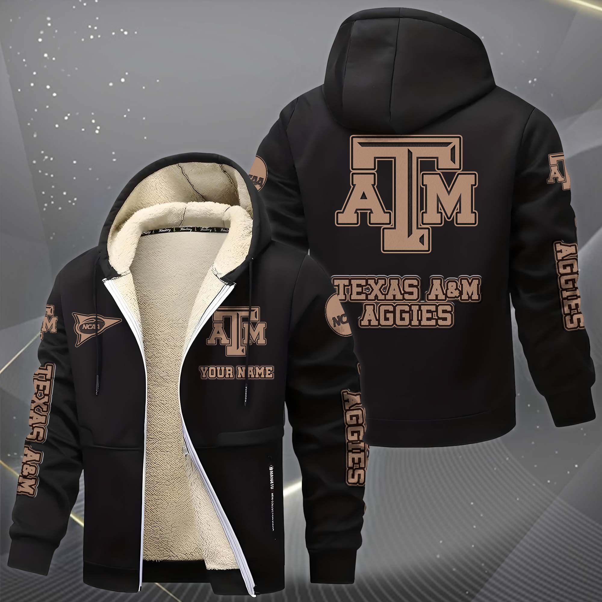 Alternative view of Texas A&M Aggies Hoodie Zip Velvet Coat Custom Your Name, Sport Jacket, Gifts For Fan EHIVM-0102254