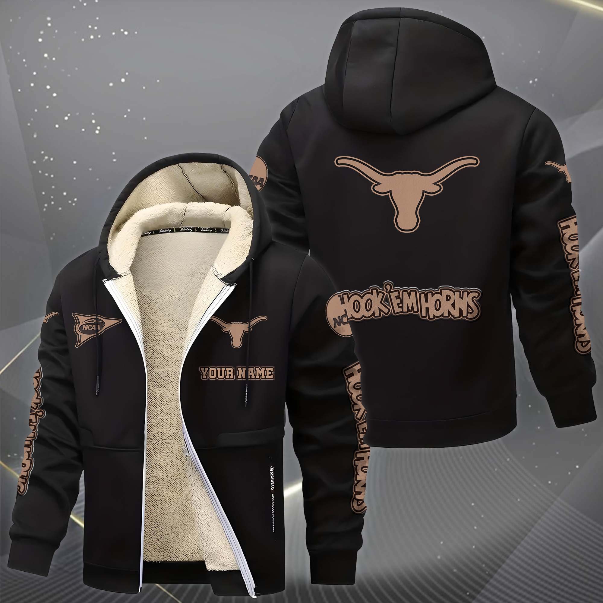 Alternative view of Texas Longhorns Hoodie Zip Velvet Coat Custom Your Name, Sport Jacket, Gifts For Fan EHIVM-0102254