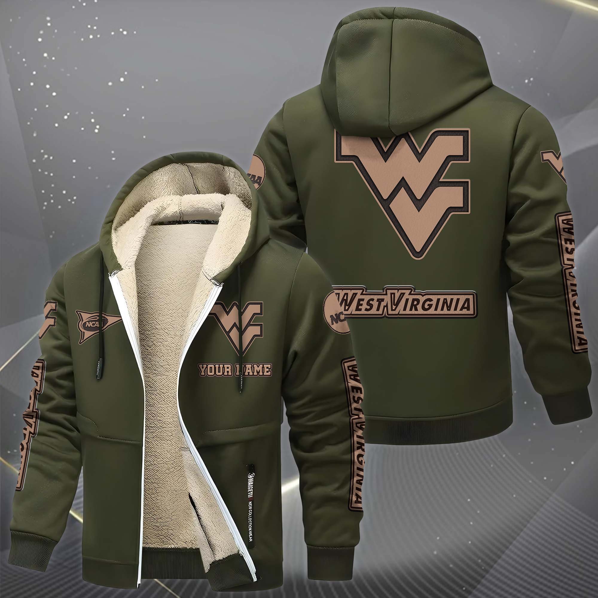 West Virginia Mountaineers Hoodie Zip Velvet Coat Custom Your Name, Sport Jacket, Gifts For Fan EHIVM-0102254