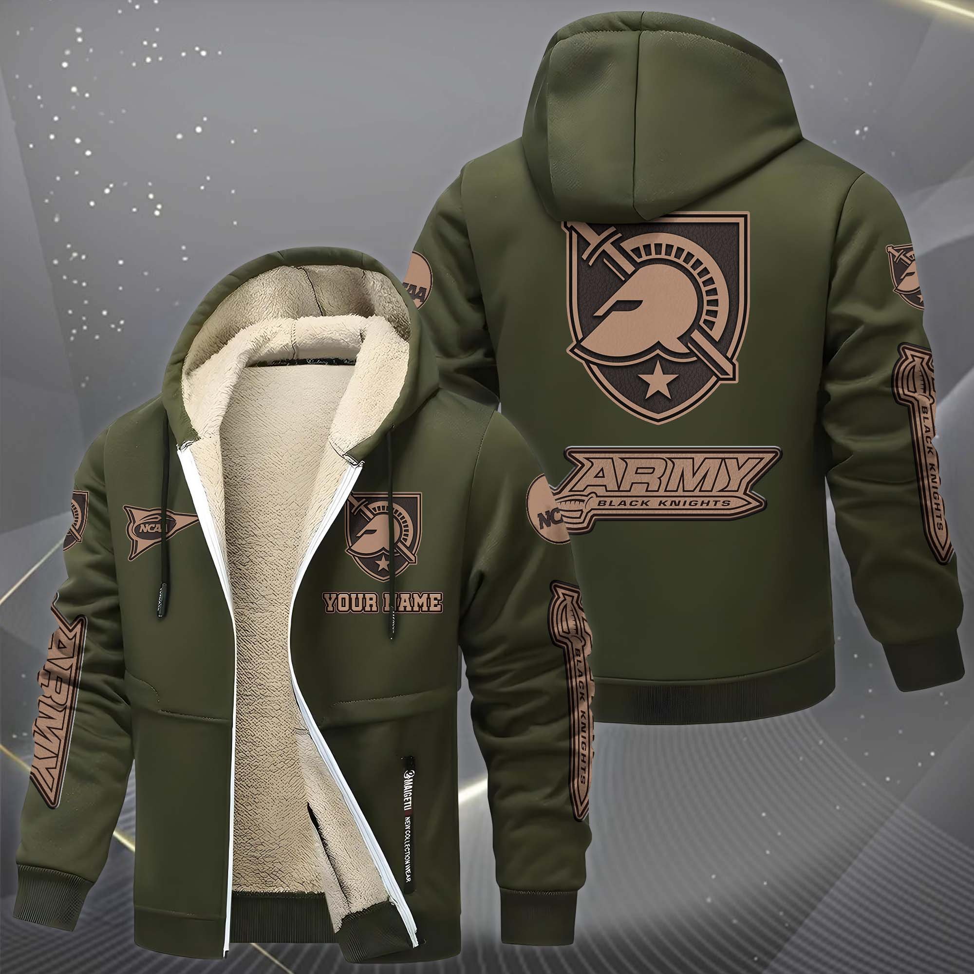 Army Black Knights Hoodie Zip Velvet Coat Custom Your Name, Sport Jacket, Gifts For Fan EHIVM-0102254