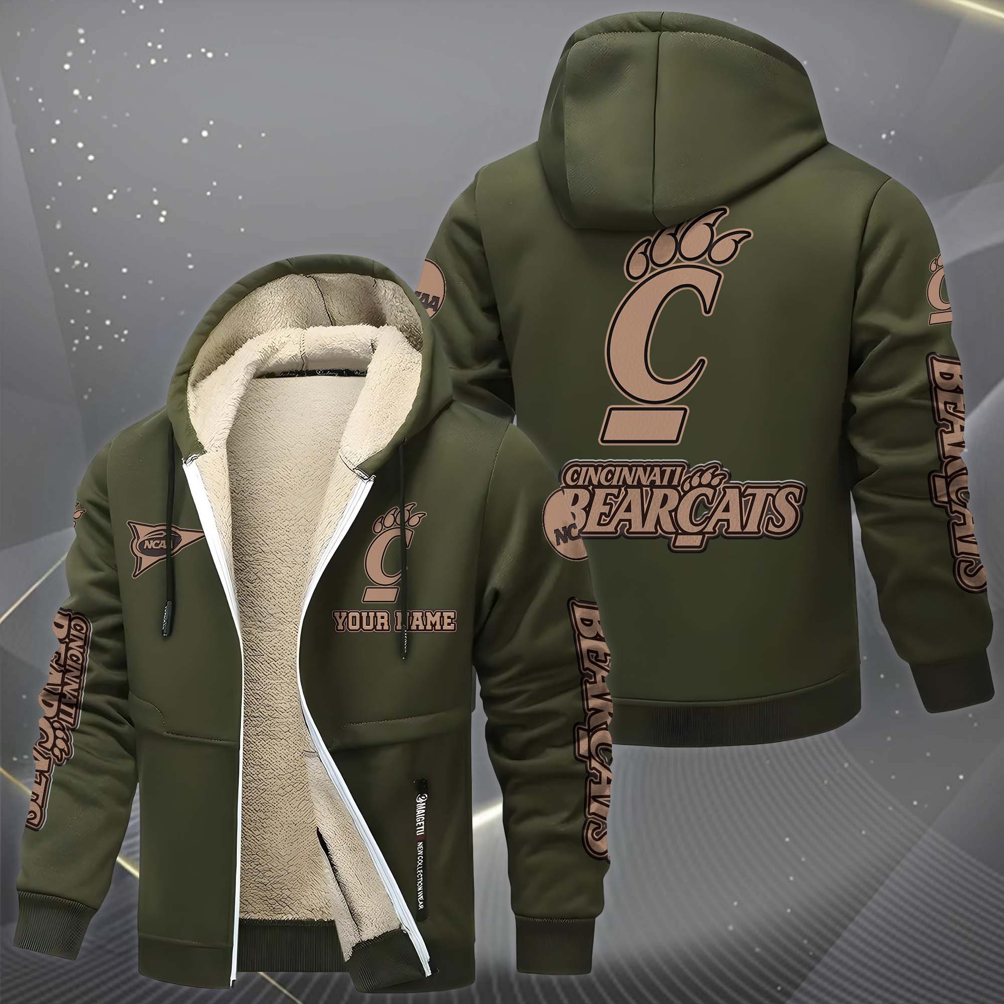 Cincinnati Bearcats Hoodie Zip Velvet Coat Custom Your Name, Sport Jacket, Gifts For Fan EHIVM-0102254