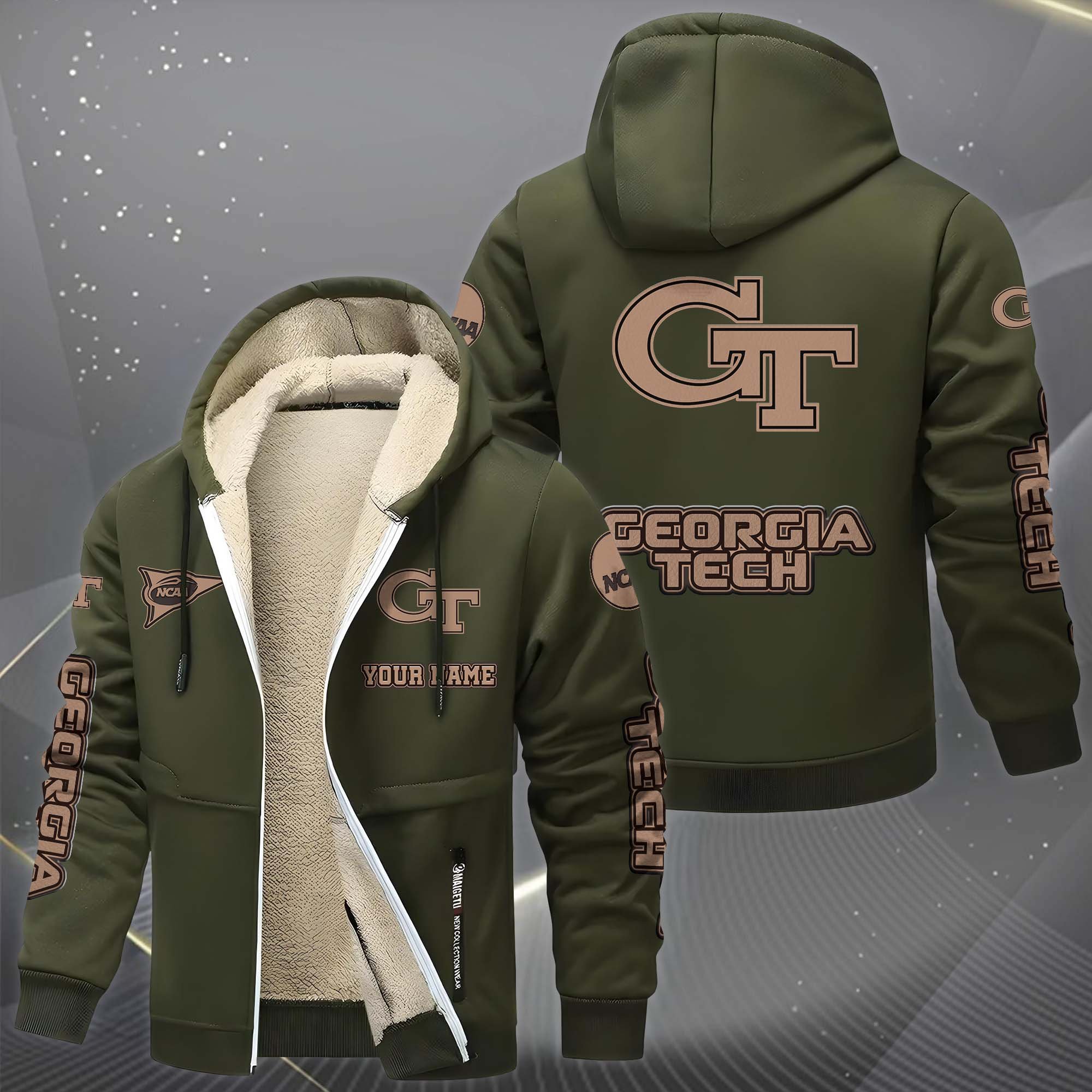 Georgia Tech Yellow Jackets Hoodie Zip Velvet Coat Custom Your Name, Sport Jacket, Gifts For Fan EHIVM-0102254