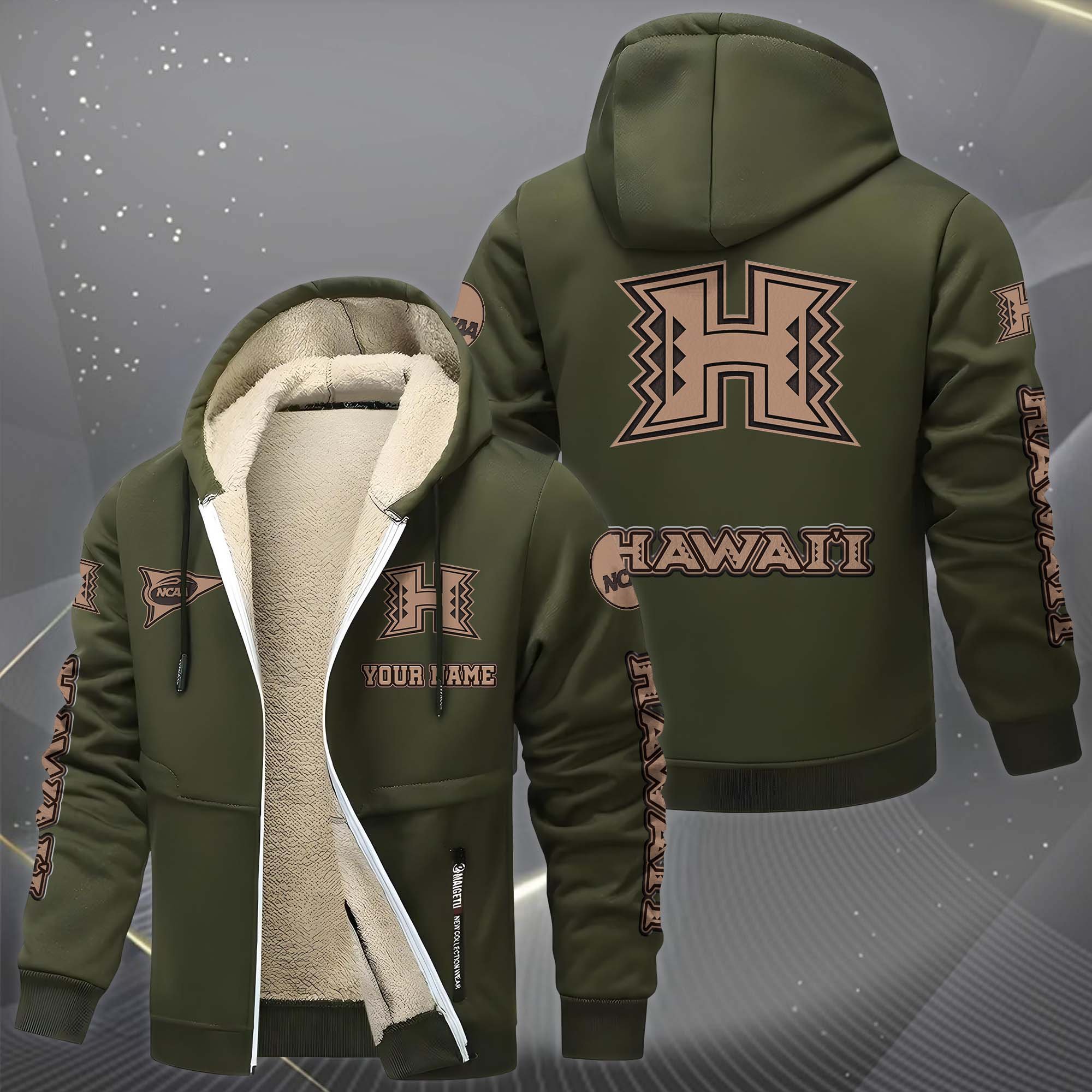Hawaii Rainbow Warriors Hoodie Zip Velvet Coat Custom Your Name, Sport Jacket, Gifts For Fan EHIVM-0102254
